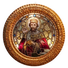 Antique Stained Glass Window depicting Saint Stephen, 19th Century