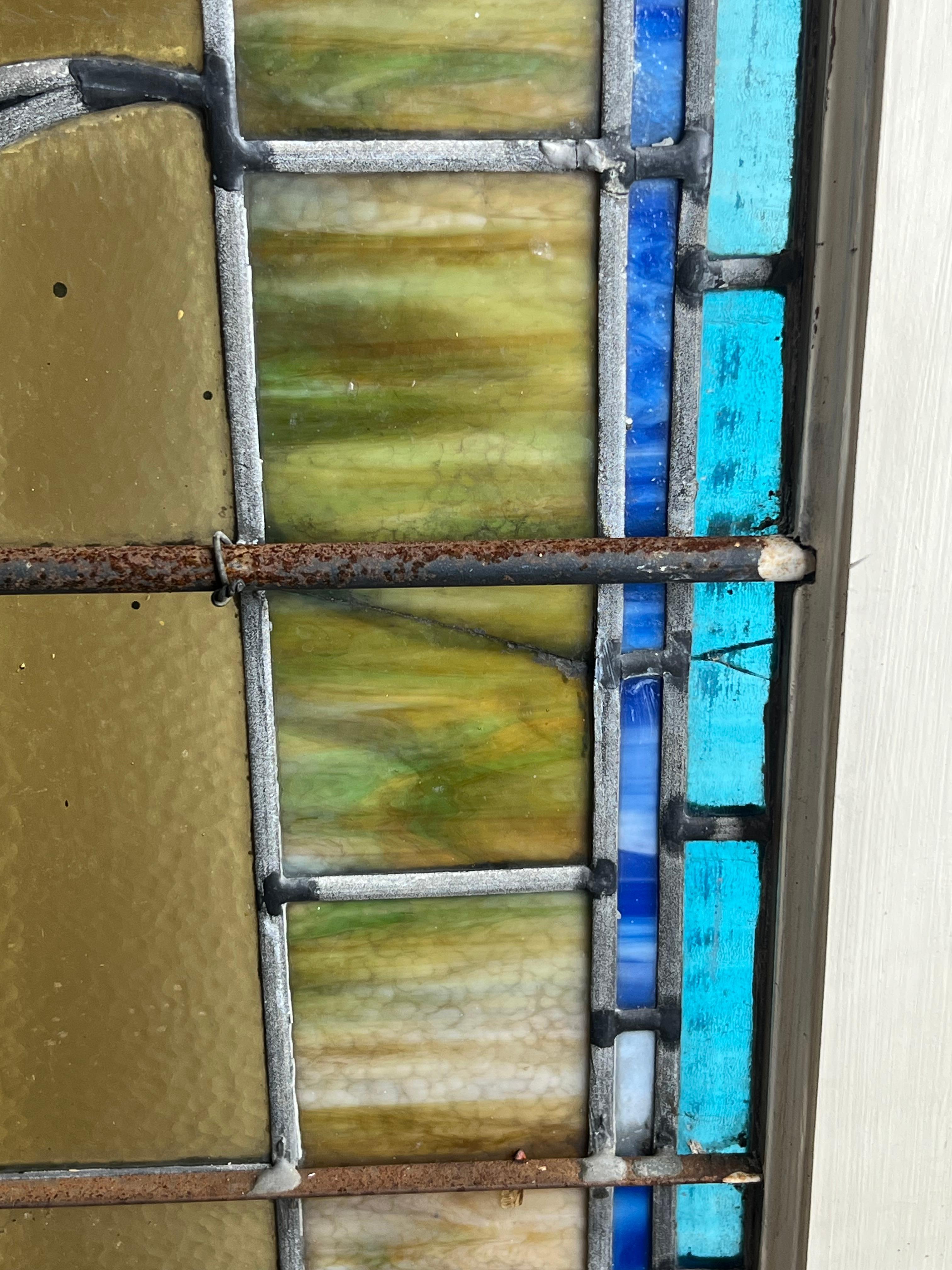 Art Nouveau Antique Stained Glass Window From Temple Beth El Springfield MA c. Early 20th Ce For Sale