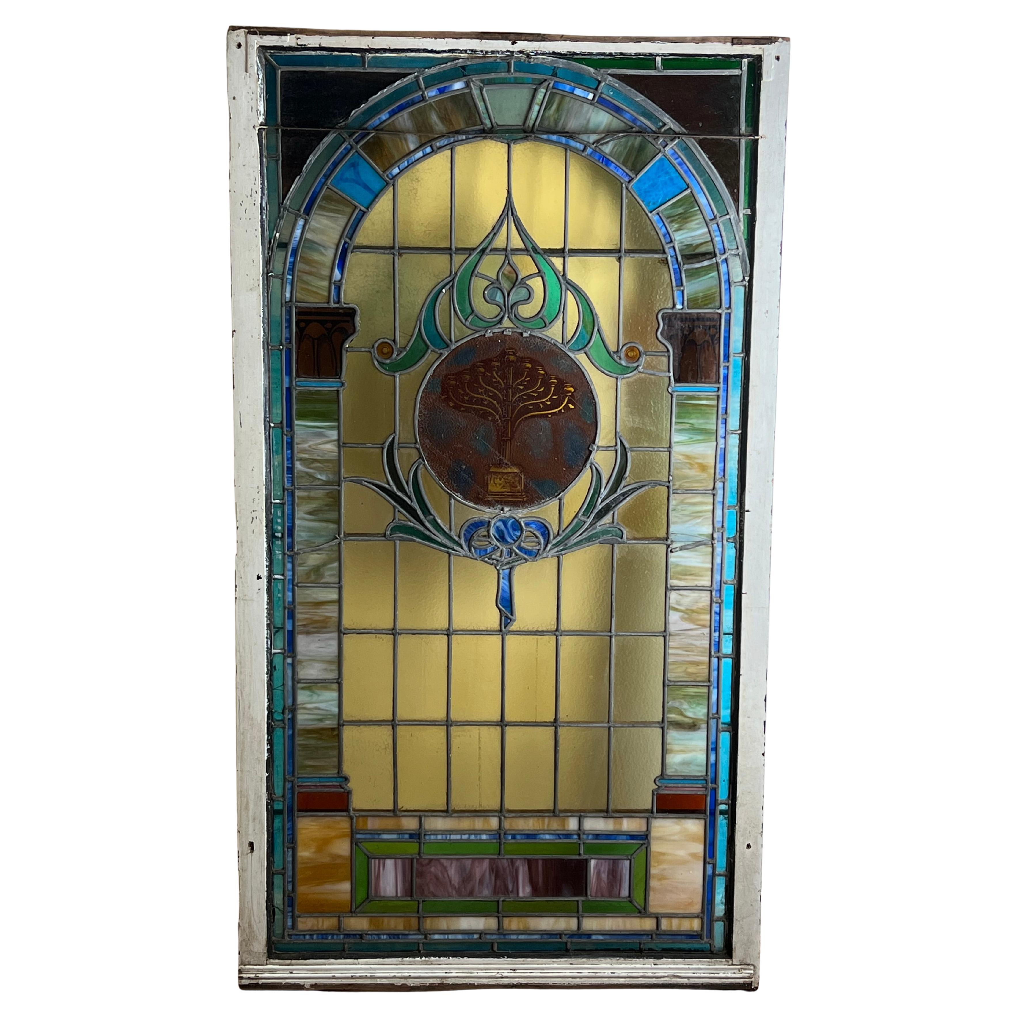 Antique Stained Glass Window From Temple Beth El Springfield MA c. Early 20th Ce For Sale