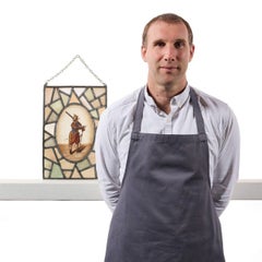 Antique Stained Glass Window Hanging Depicting a Musketeer