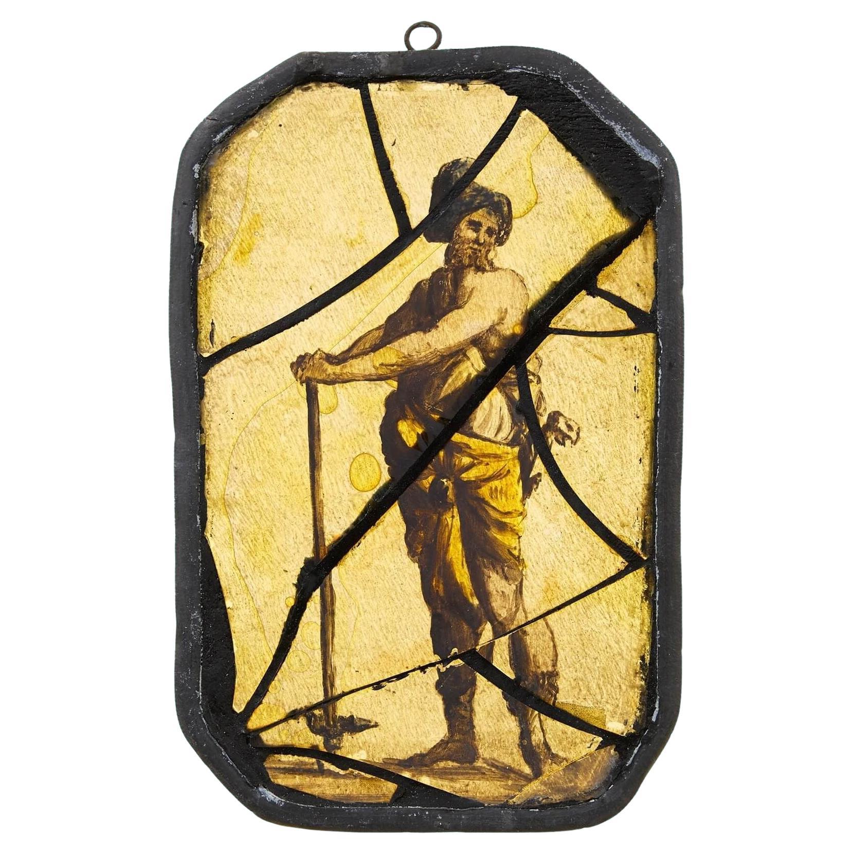 Antique Stained Glass Window Hanging of Neoclassical Figure