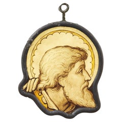 Antique Stained Glass Window Hanging Panel of a Saint