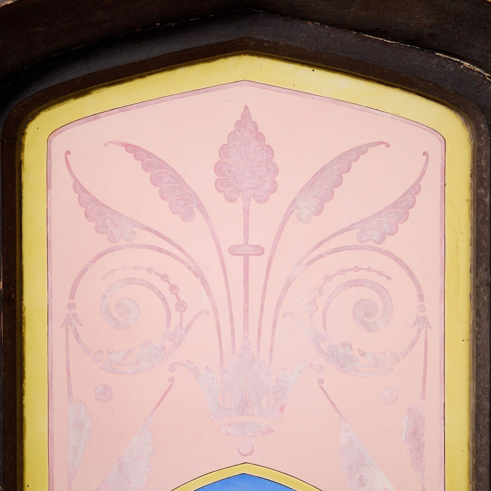 Antique Stained Glass Window of English Countryside Scene In Fair Condition For Sale In Wormelow, Herefordshire