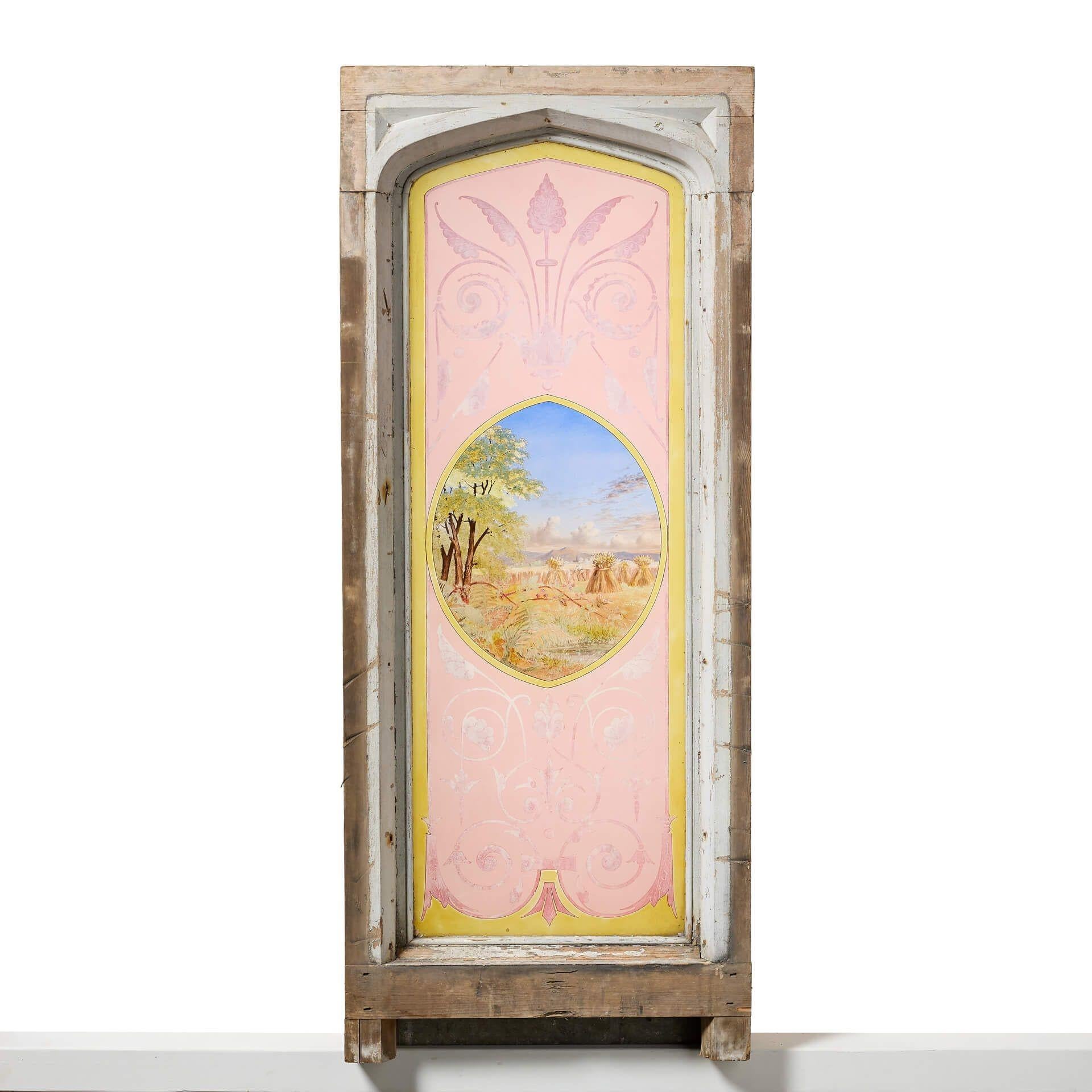 Antique Stained Glass Window of English Countryside Scene For Sale 2