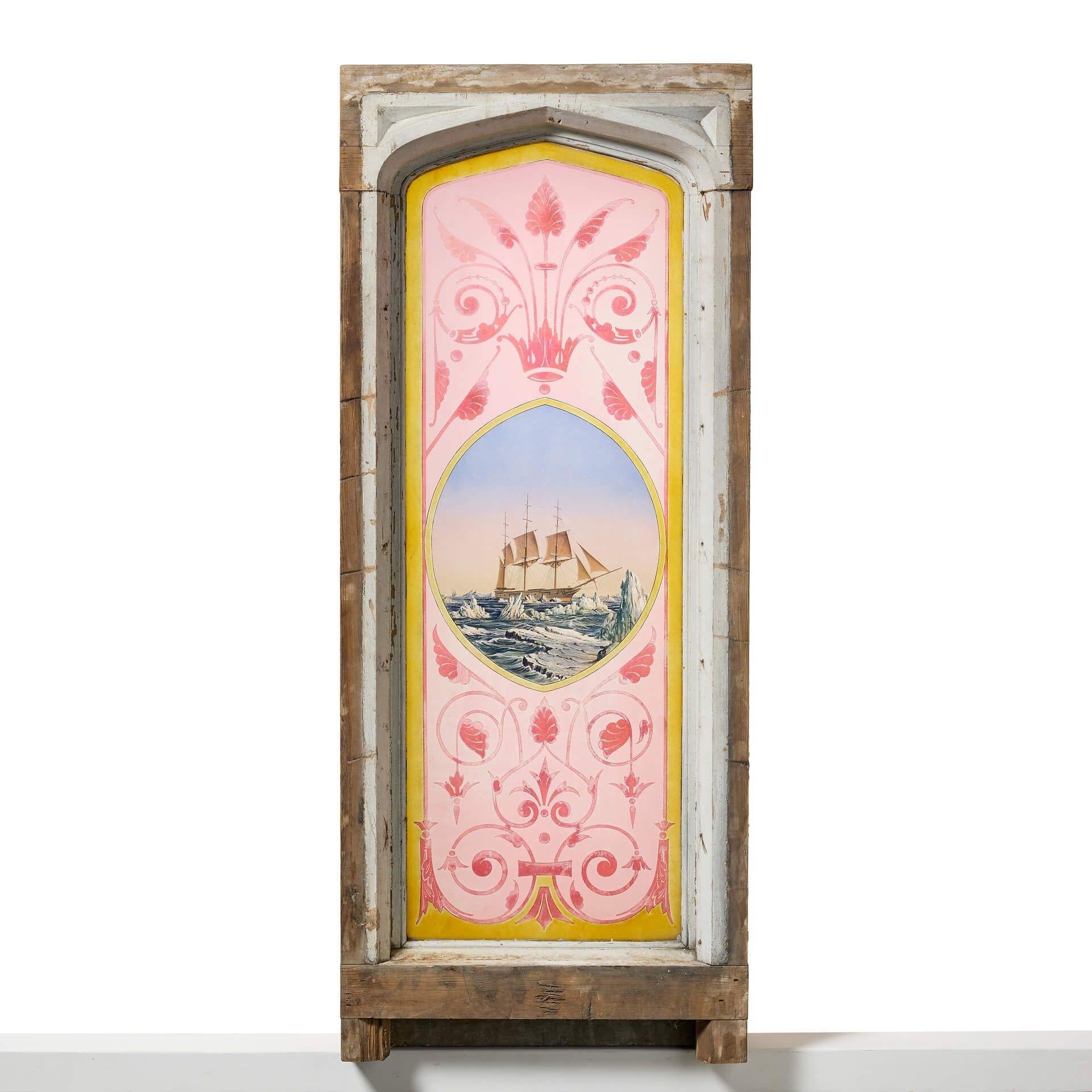 19th Century Antique Stained Glass Window of Ernest Shackleton's Endurance For Sale
