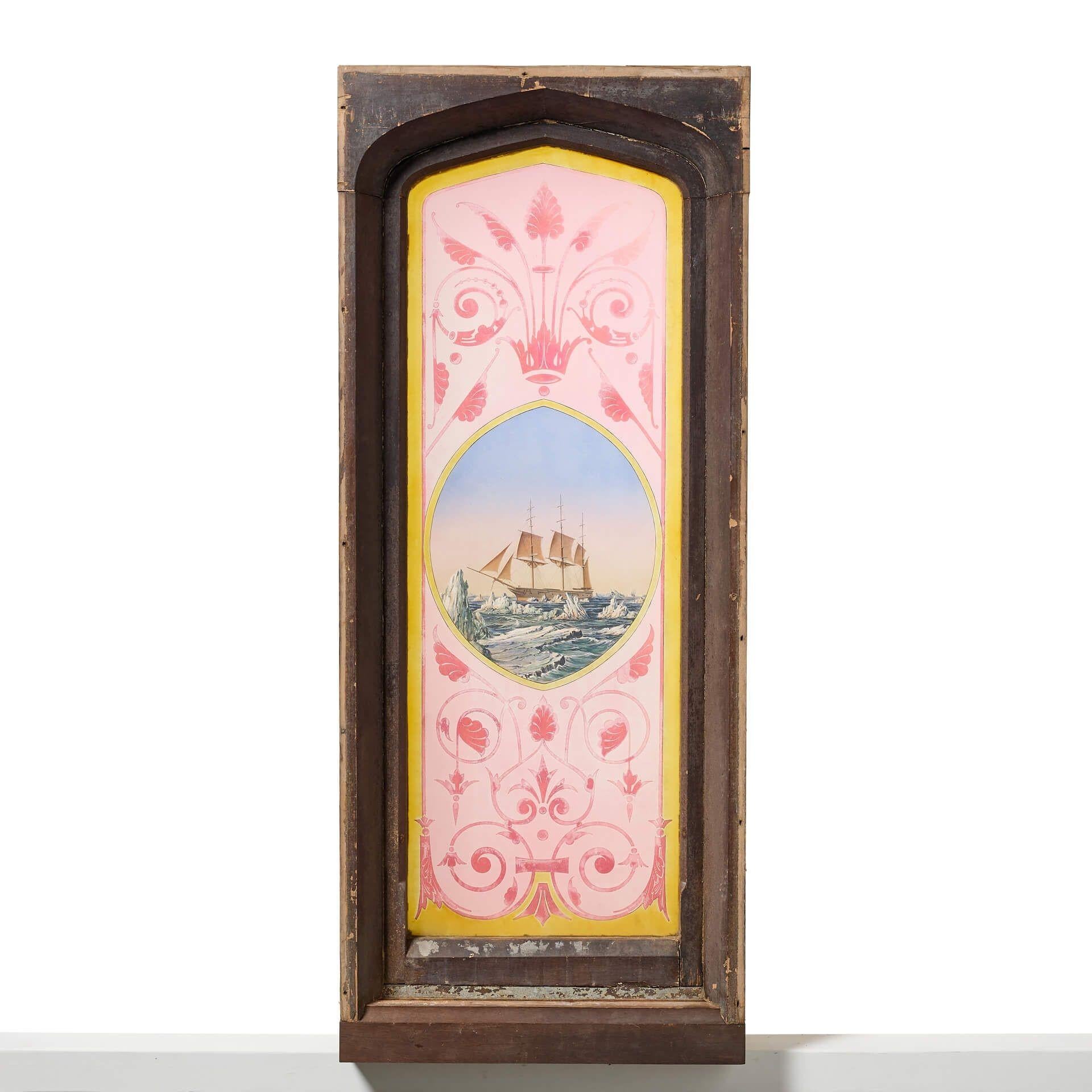 Antique Stained Glass Window of Ernest Shackleton's Endurance For Sale 1