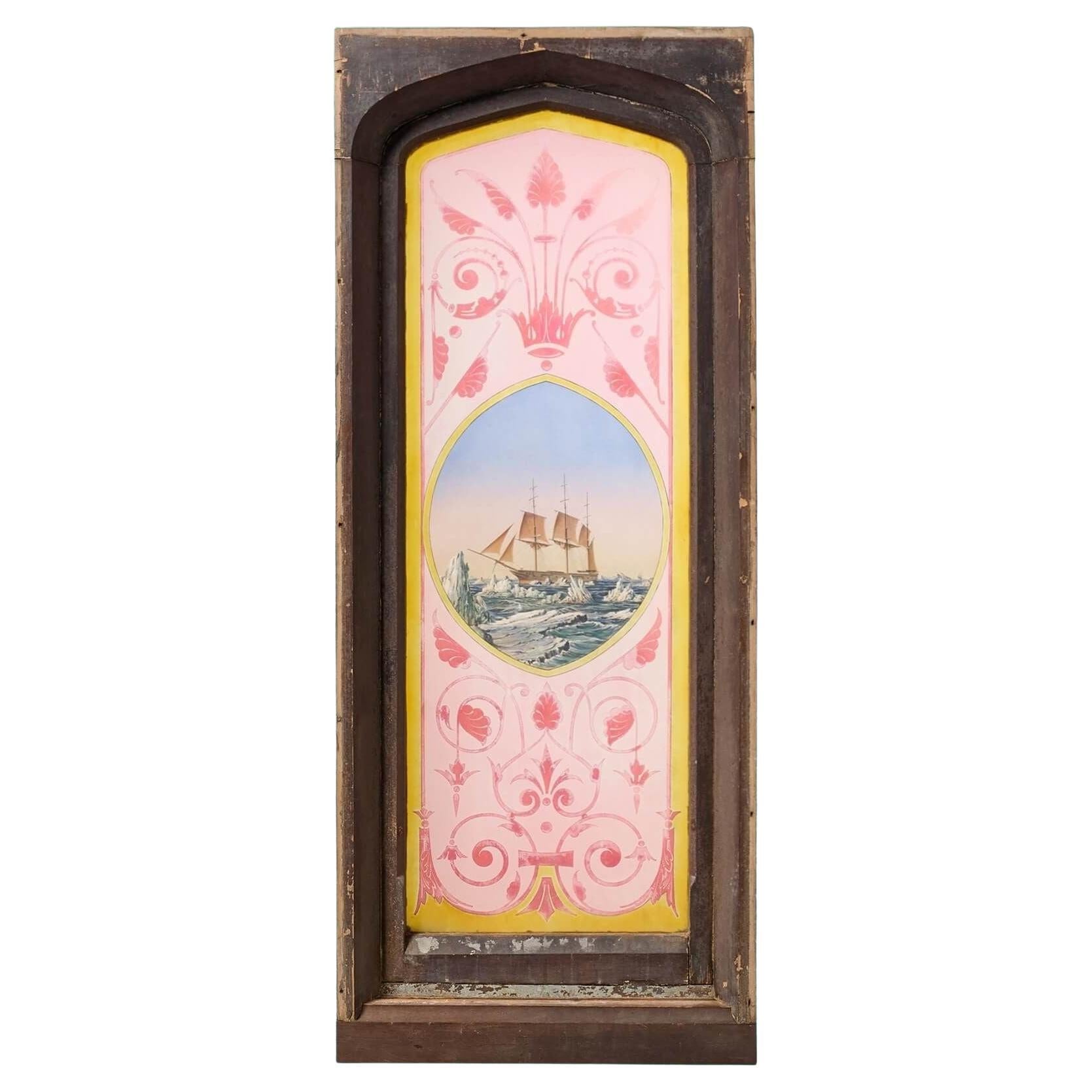 Antique Stained Glass Window of Ernest Shackleton's Endurance For Sale