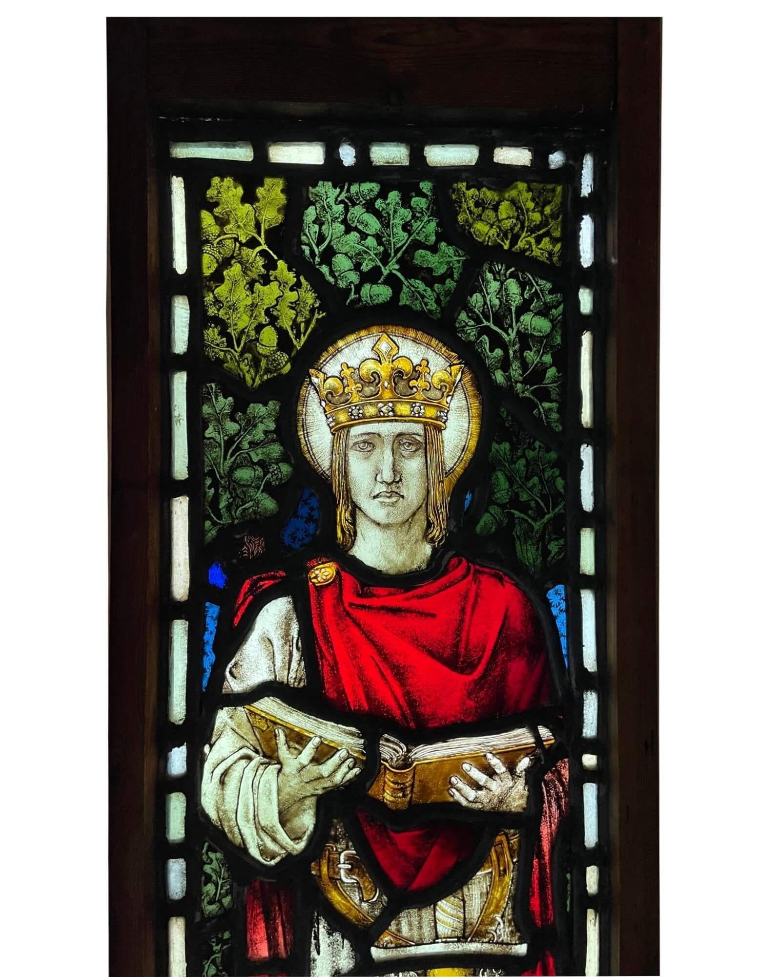 Georgian Antique Stained Glass Window of Saint Edmund For Sale