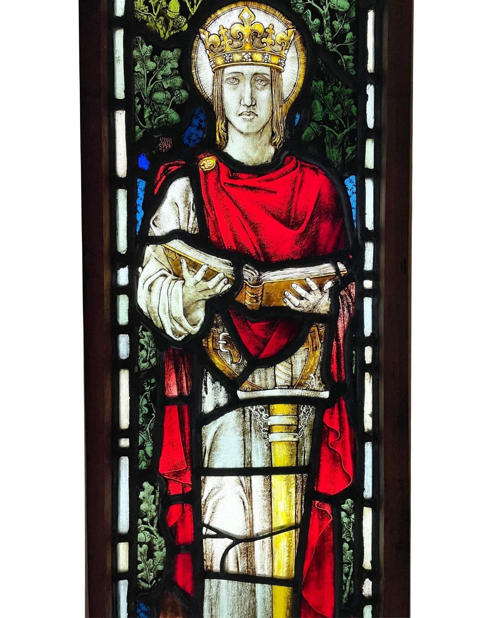 English Antique Stained Glass Window of Saint Edmund For Sale