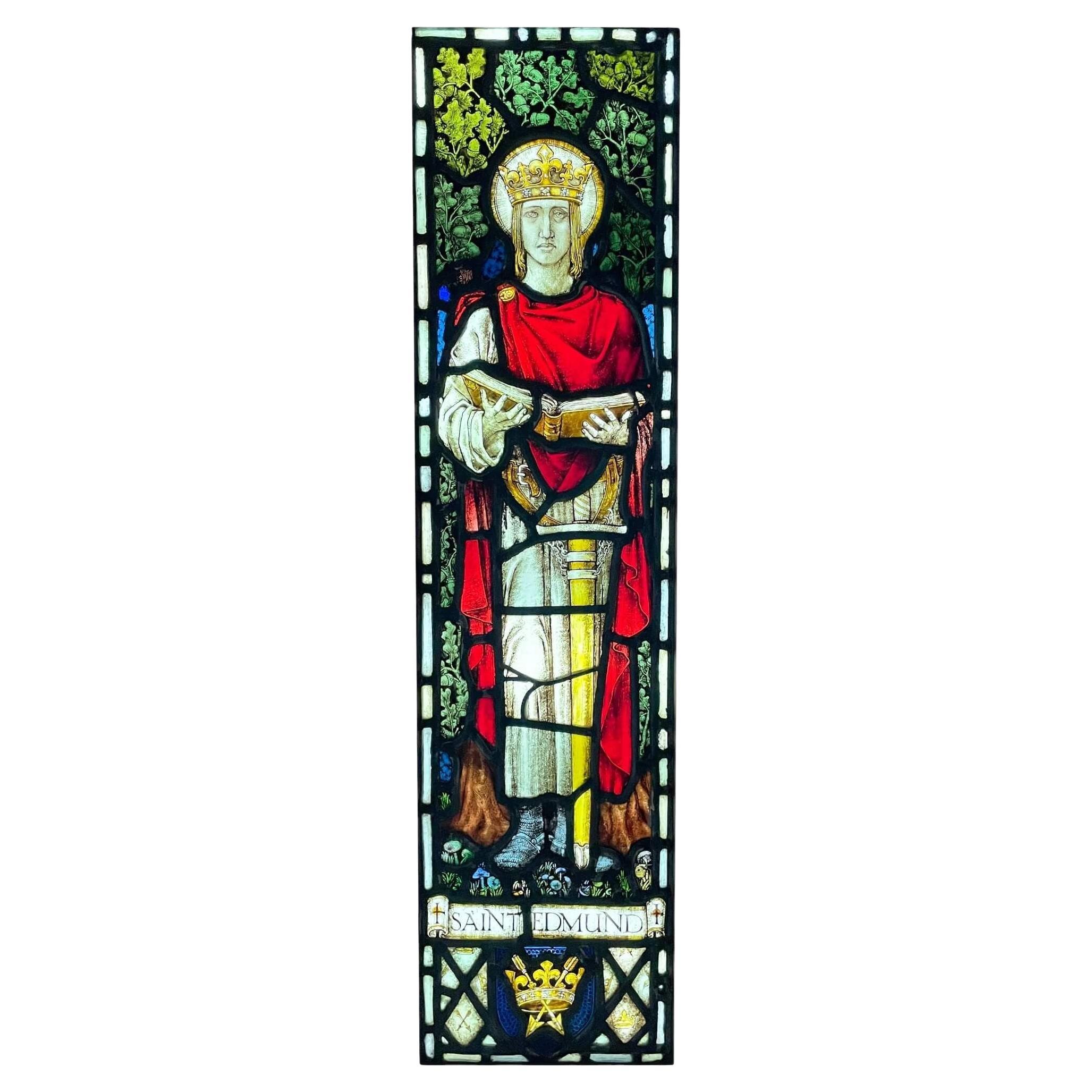 Antique Stained Glass Window of Saint Edmund For Sale