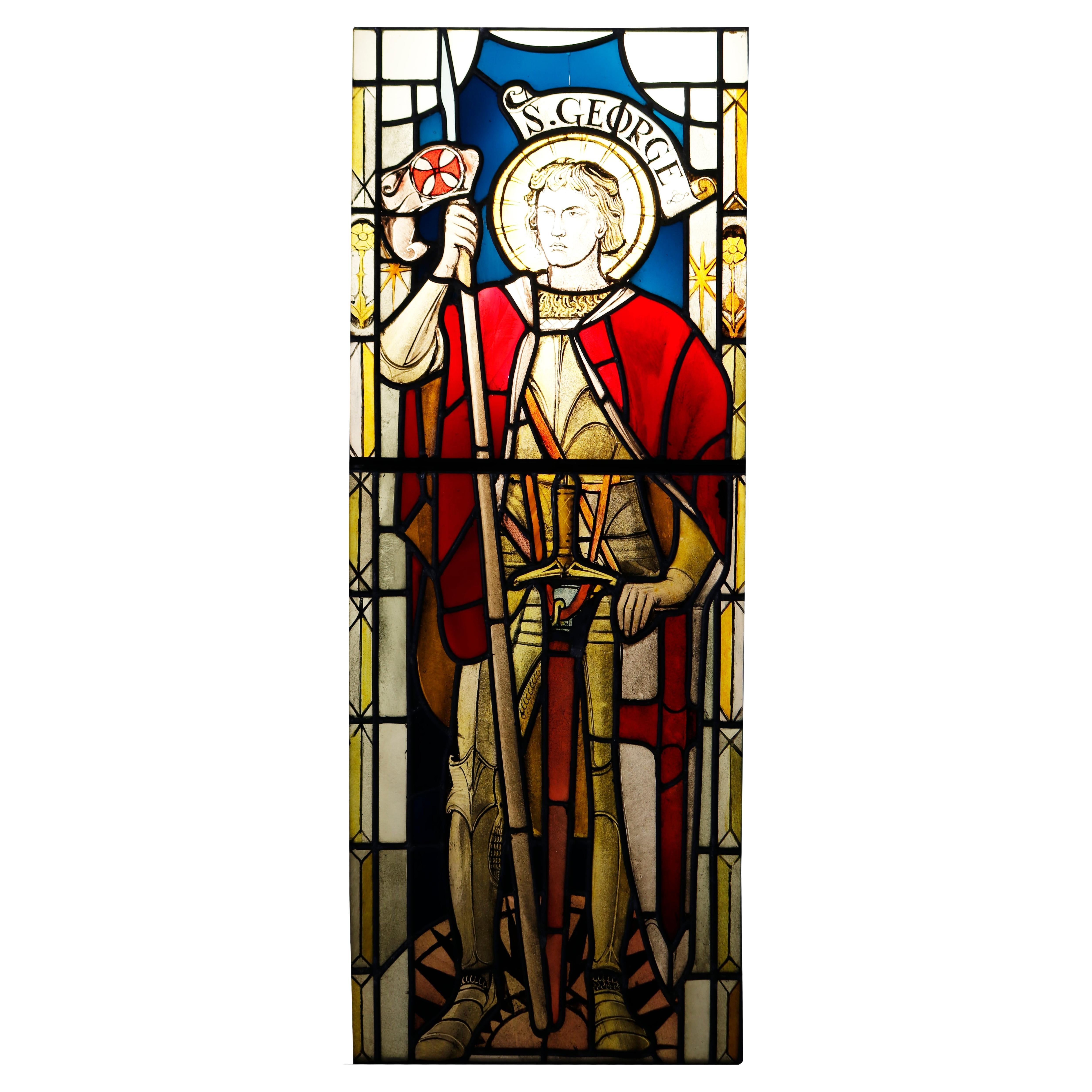 Antique Stained Glass Window of St George