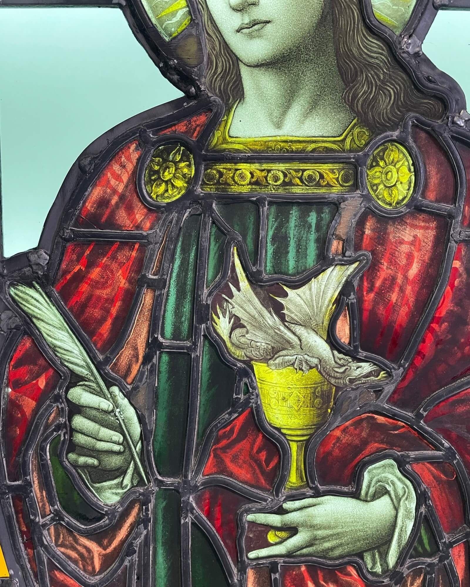 Vitrail ancien de Saint Jean et Dragon État moyen - En vente à Wormelow, Herefordshire