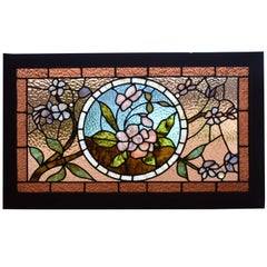 Antique Stained Glass Window with Flower Designs in Ripple Glass in Brown, Green
