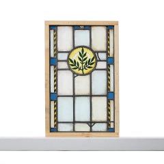 Antique Stained Glass Window With Olive Branch Roundel