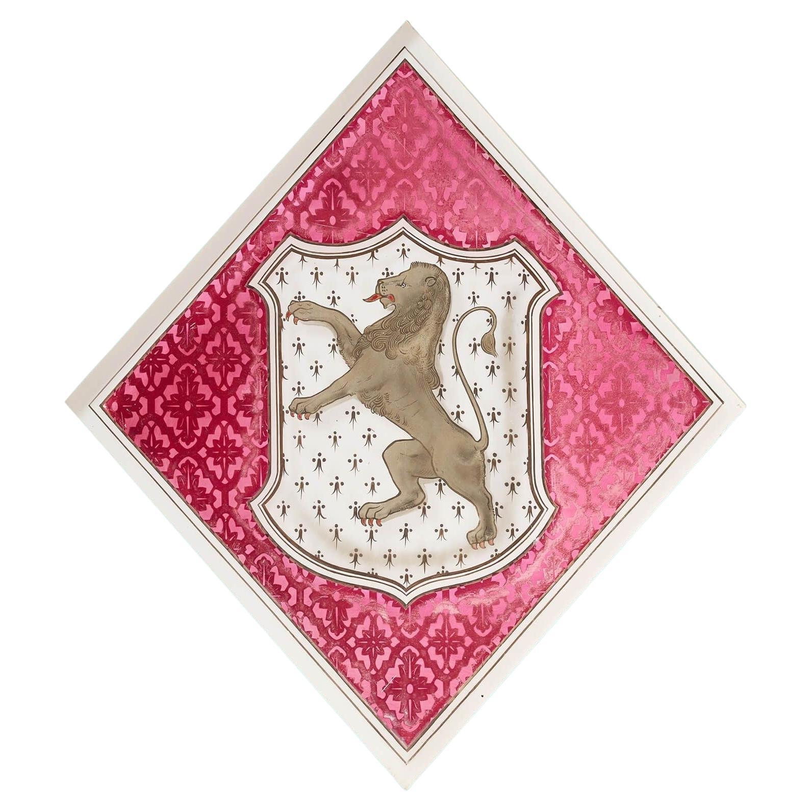 Antique Stained Glass Window with Tudor Trefor Family Crest For Sale