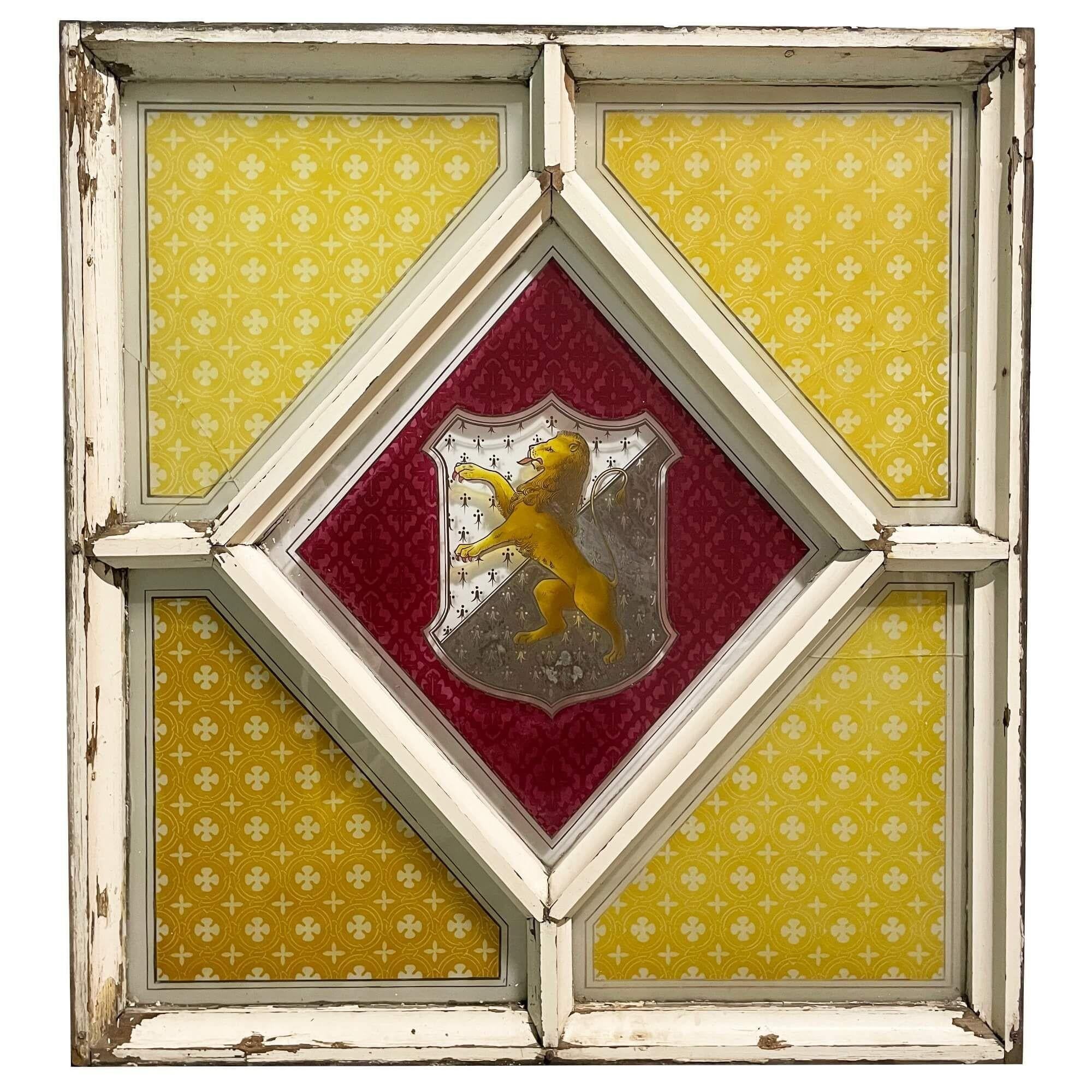 19th Century Antique Stained Glass Window with Welsh Family Crest For Sale