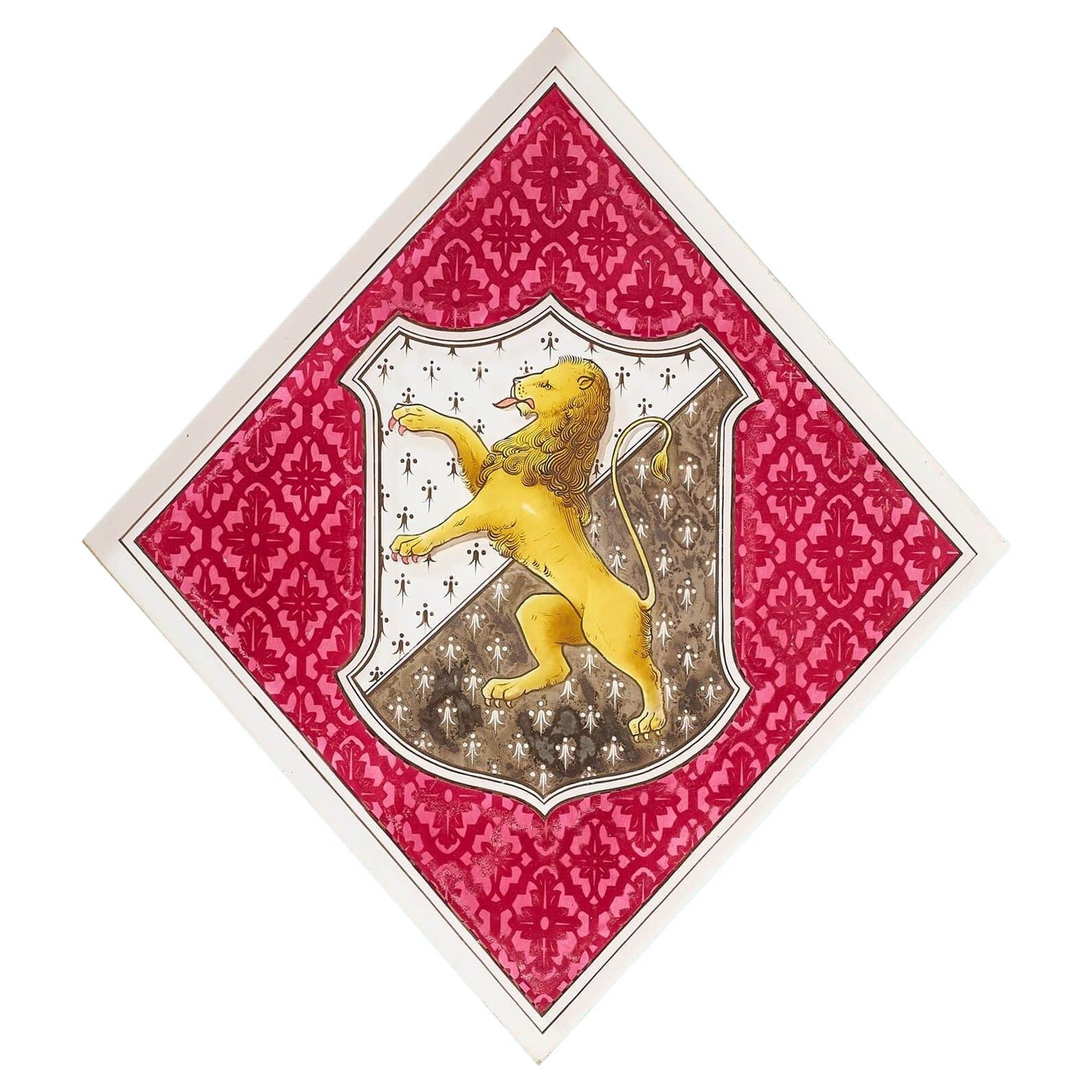 Antique Stained Glass Window with Welsh Family Crest For Sale