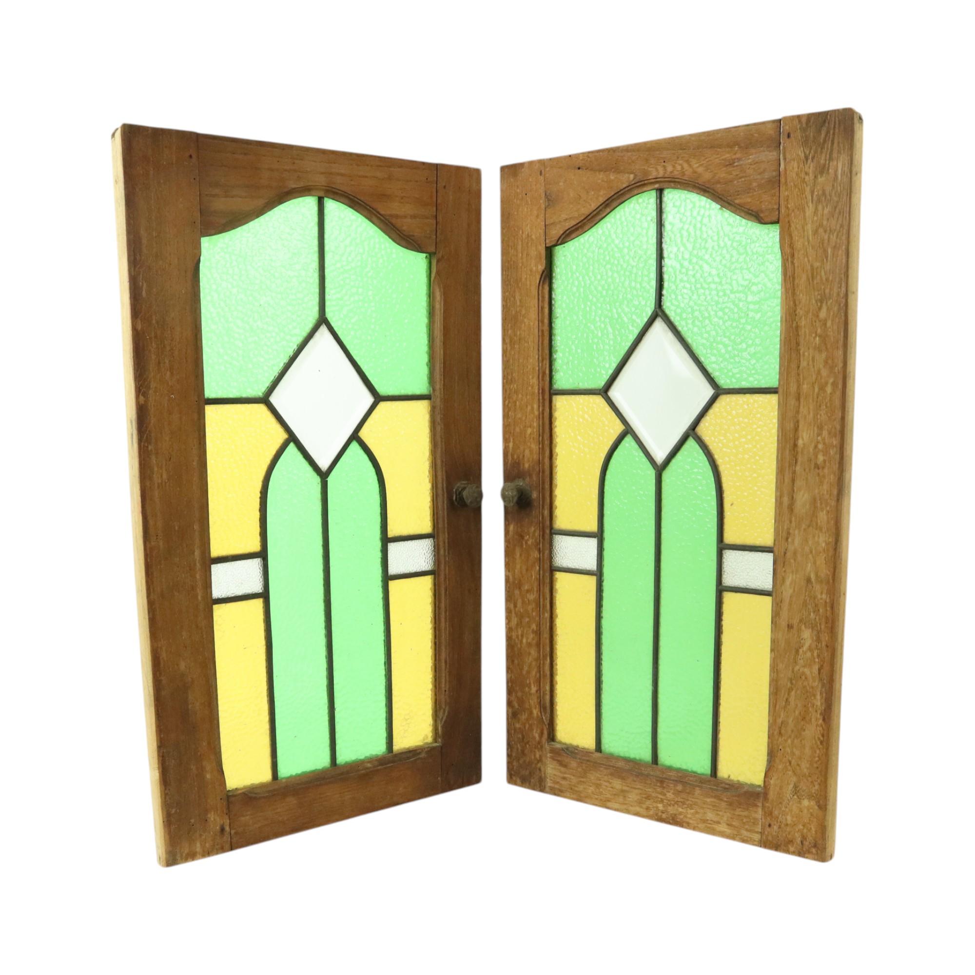 Antique Stained Glass Windows Oak Door Panel Art Deco 5