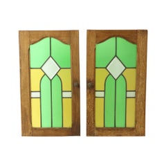 Antique Stained Glass Windows Oak Door Panel Art Deco