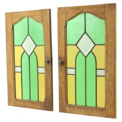 Antique Stained Glass Windows Oak Door Panel Art Deco