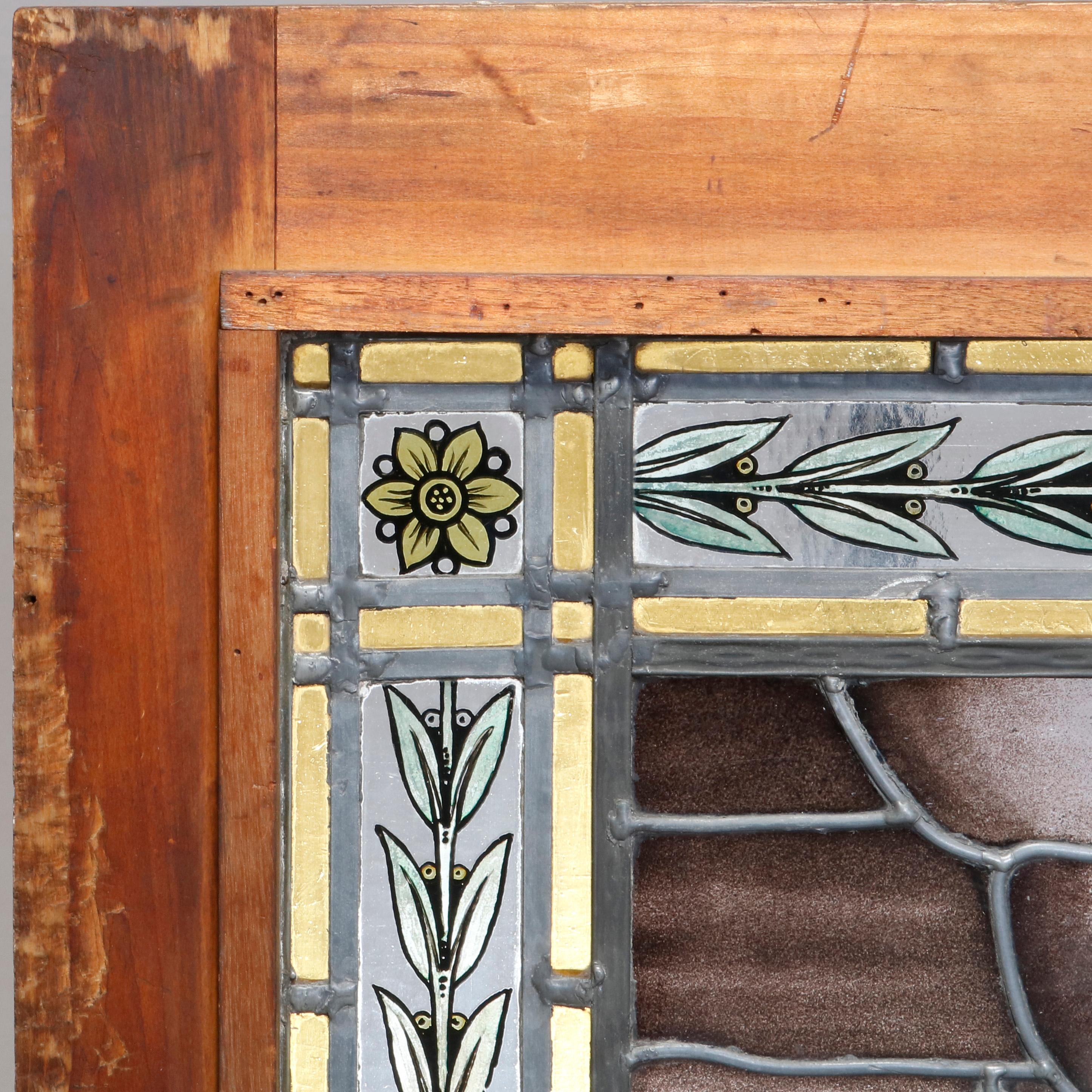 Antique Stained, Painted and Leaded Mosaic Glass Window 