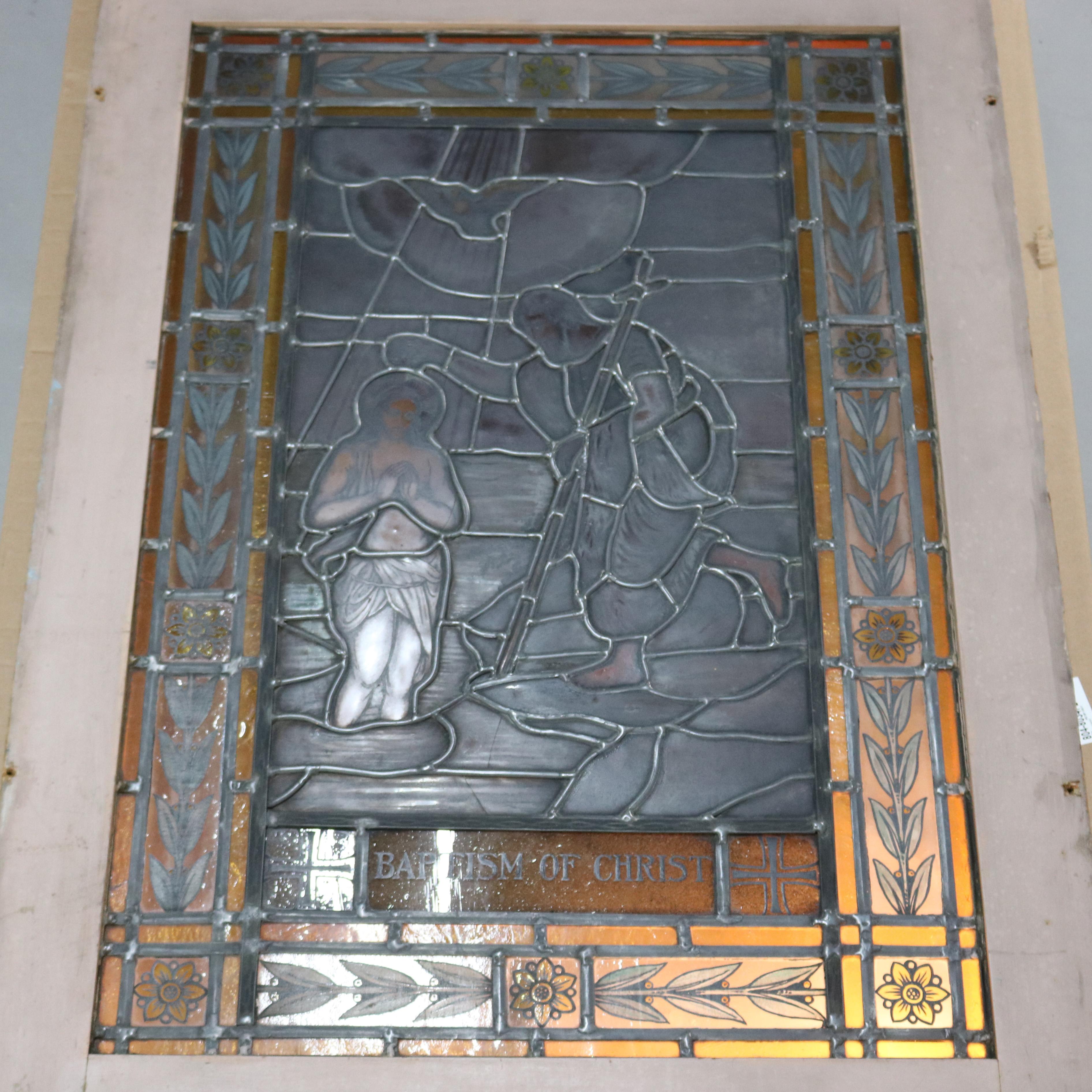 Antique Stained, Painted and Leaded Mosaic Glass Window 