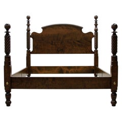 Antique Tiger Maple Twisted Cannonball Four Poster Bed by Scott James Furniture