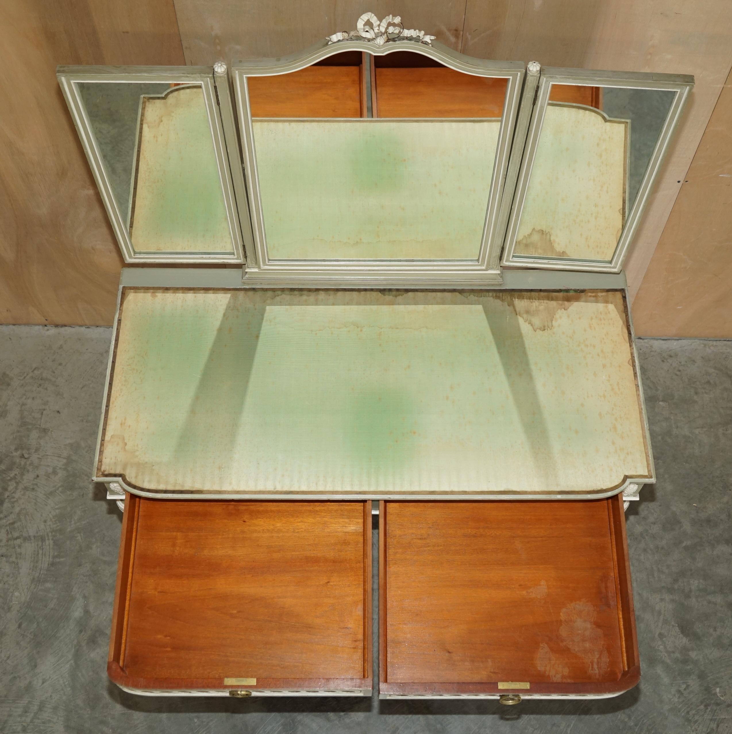 Antique Stamped Mellier & Co Anglo French Shabby Chic Dressing Table Part Set For Sale 23
