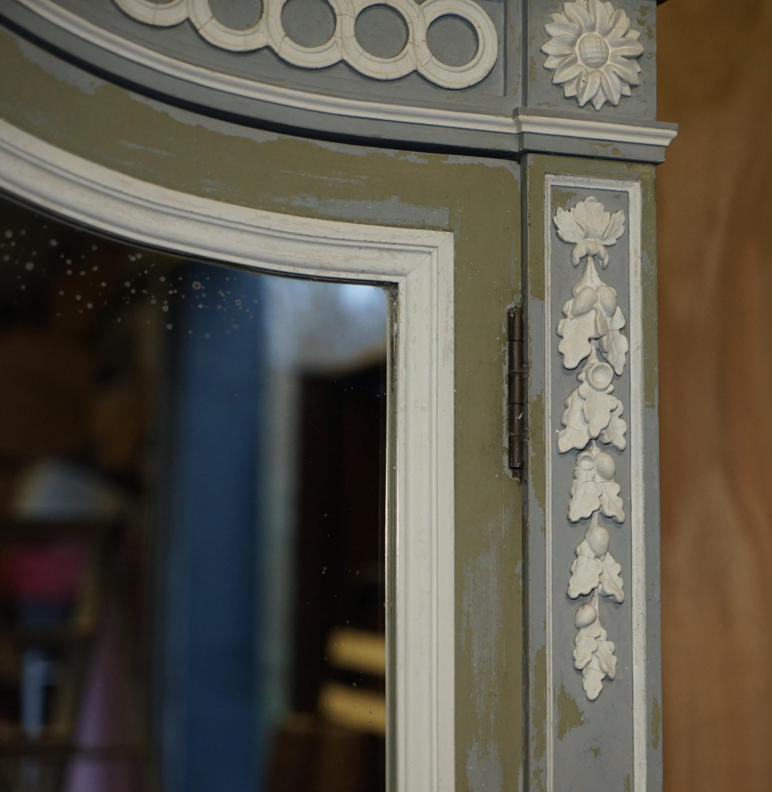 English Antique Stamped Mellier & Co Anglo French Shabby Chic Wardrobe Mirrored Door For Sale