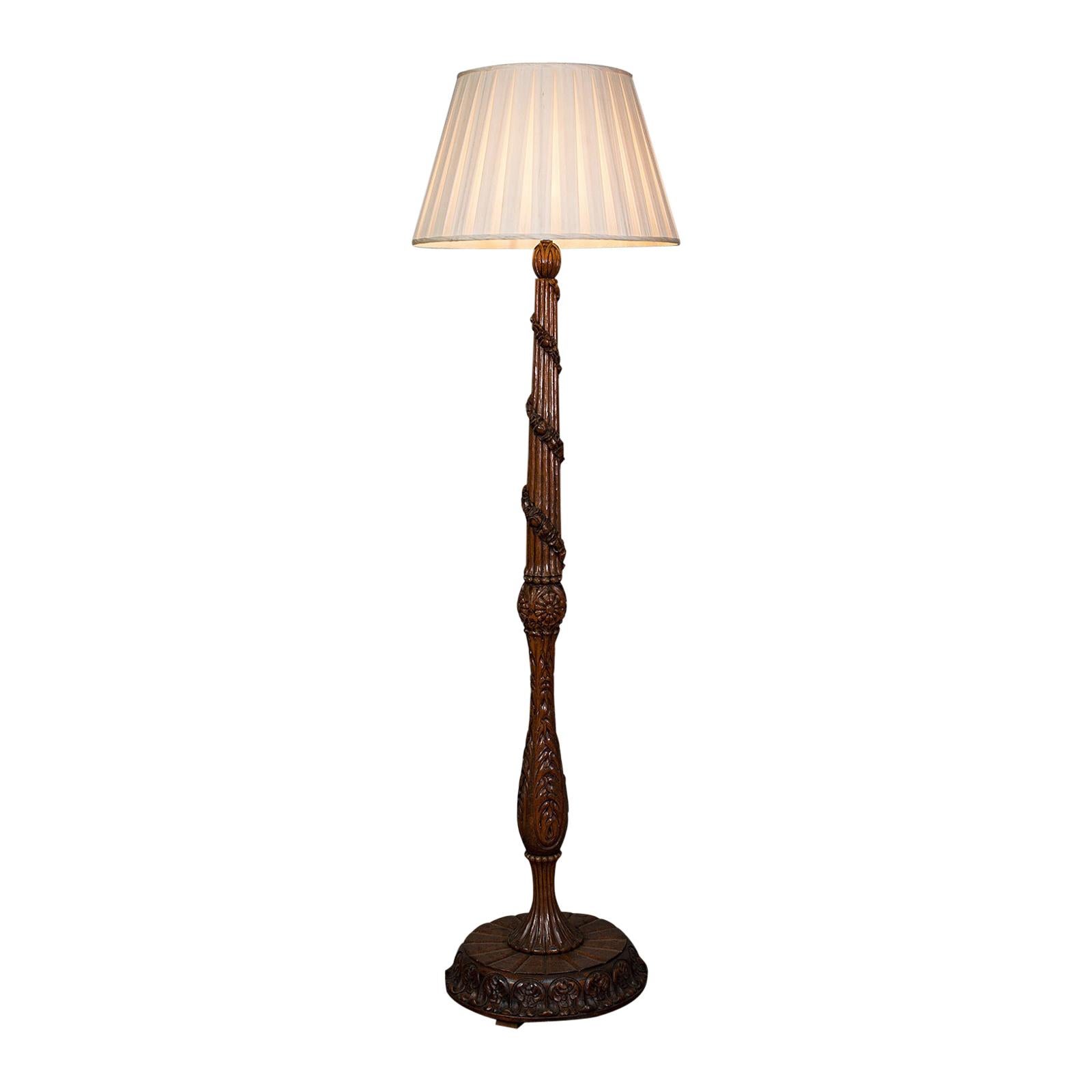 Antique Standard Lamp, Black Forest, Continental, Oak, Lounge, Light, Edwardian For Sale
