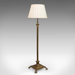 Antique Standard Lamp, English, Brass, Floor Light, Edwardian, circa 1910