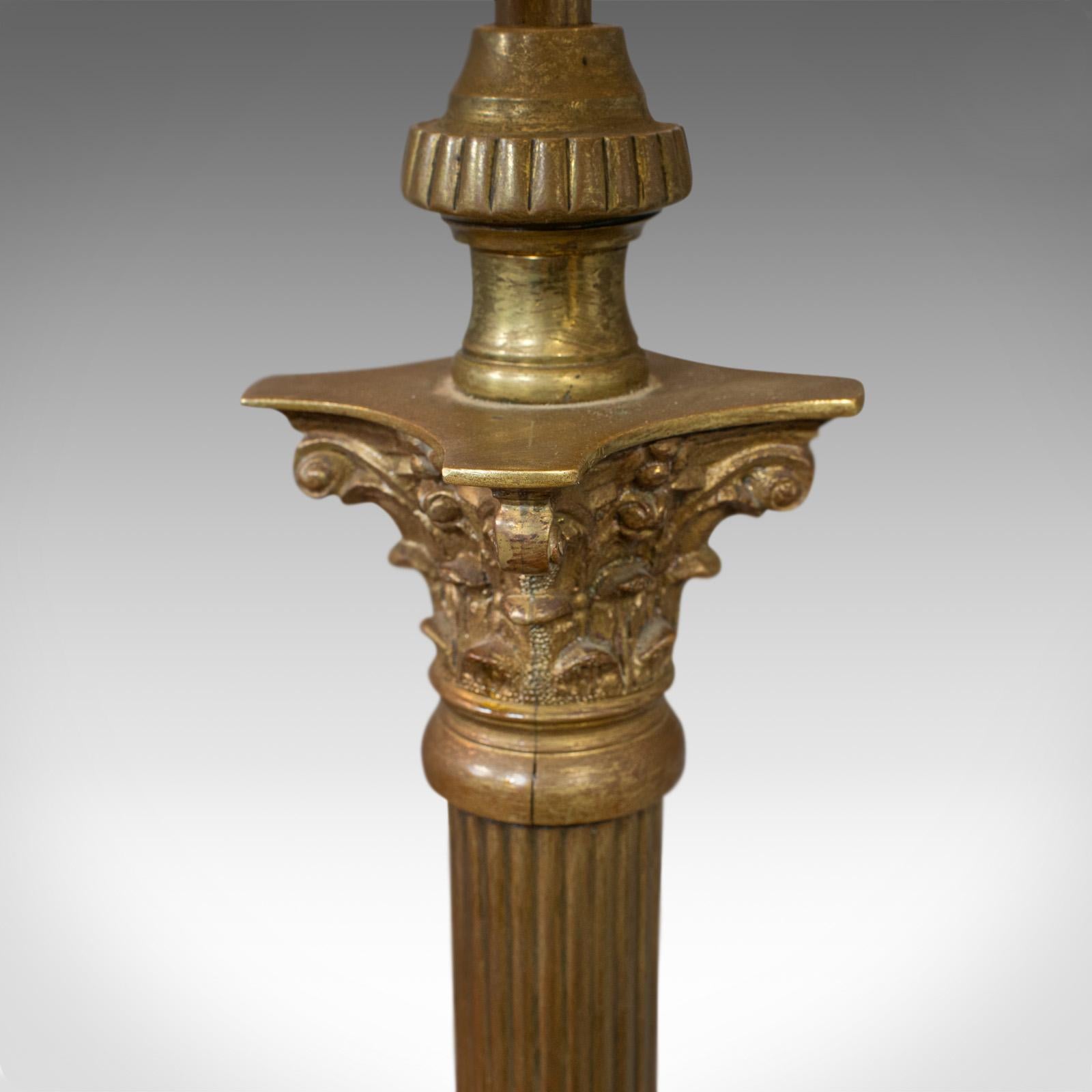 British Antique Standard Lamp, English, Brass, Floor Light, Edwardian, circa 1910