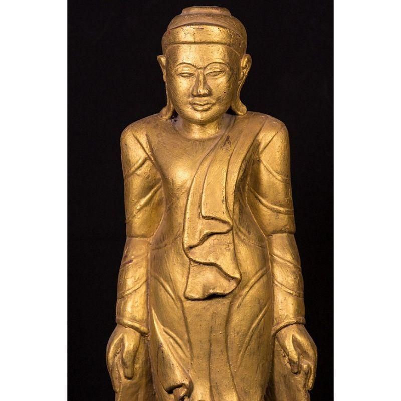 Wood Antique Standing Mandalay Buddha Statue from Burma For Sale