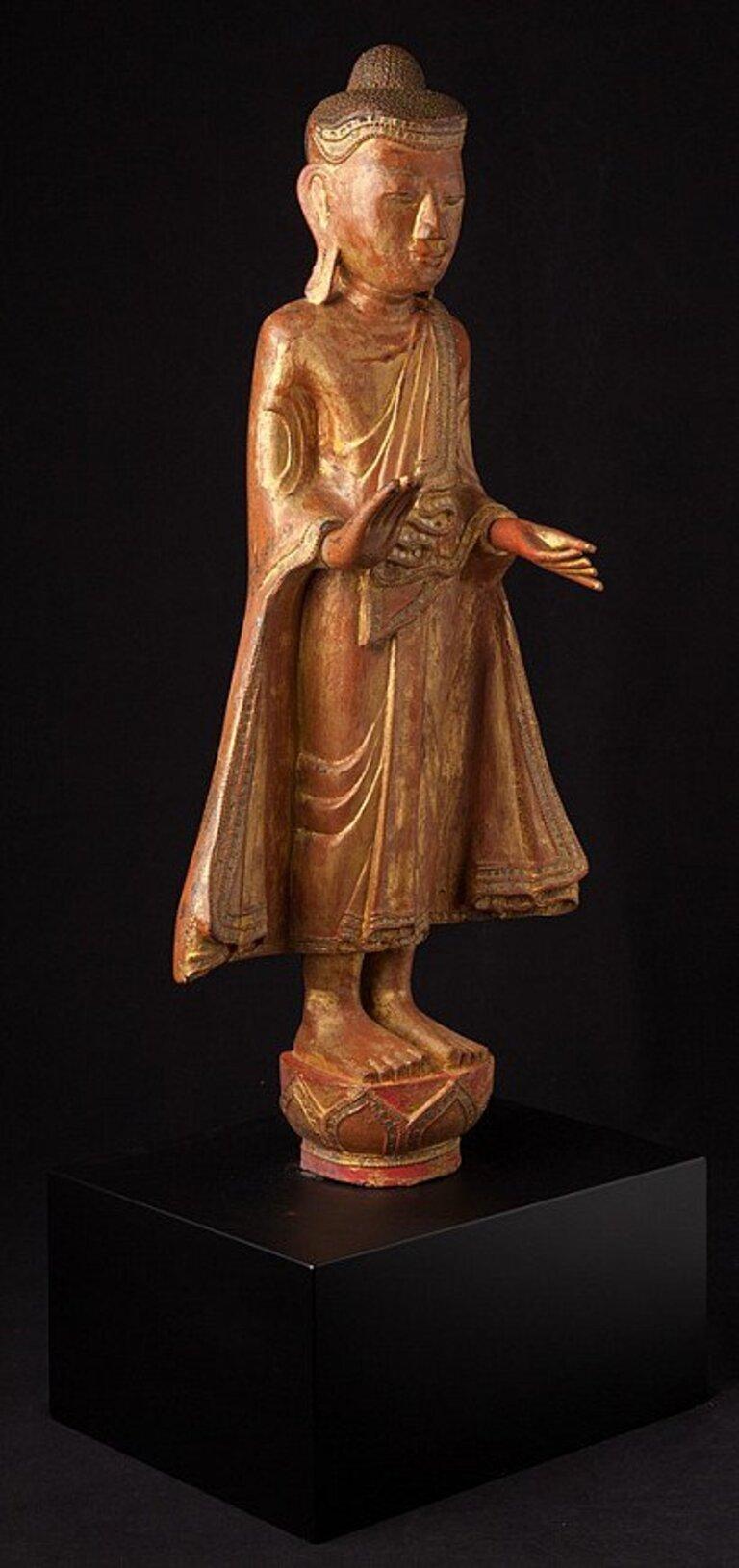 Wood Antique Standing Mandalay Buddha Statue from Burma For Sale