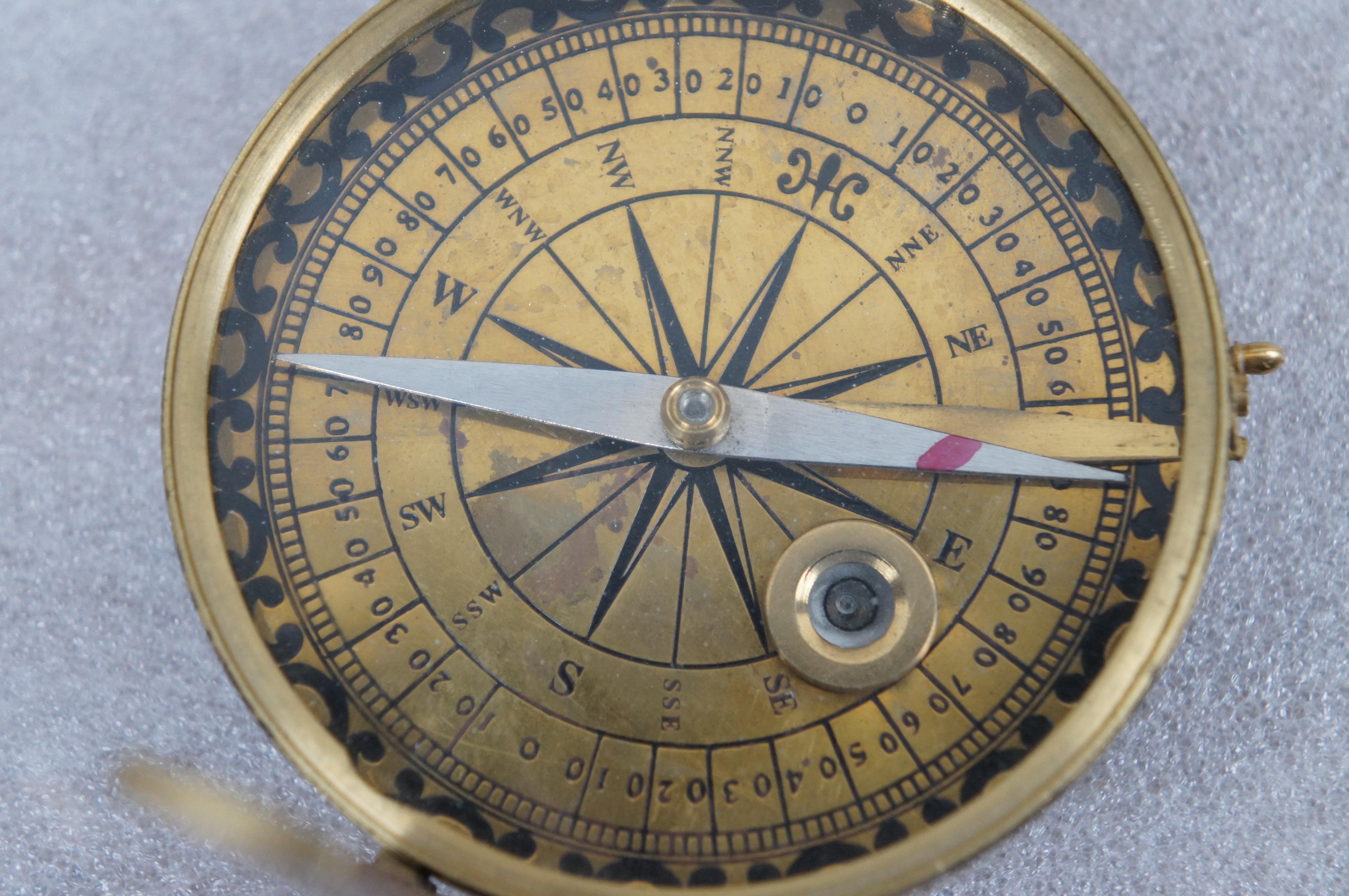 Antique Stanley London Brass Surveyors Nautical Maritime Navigation Compass  6