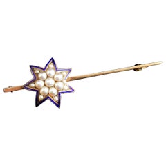 Antique Star brooch, 9kt gold, Split pearl and Blue enamel