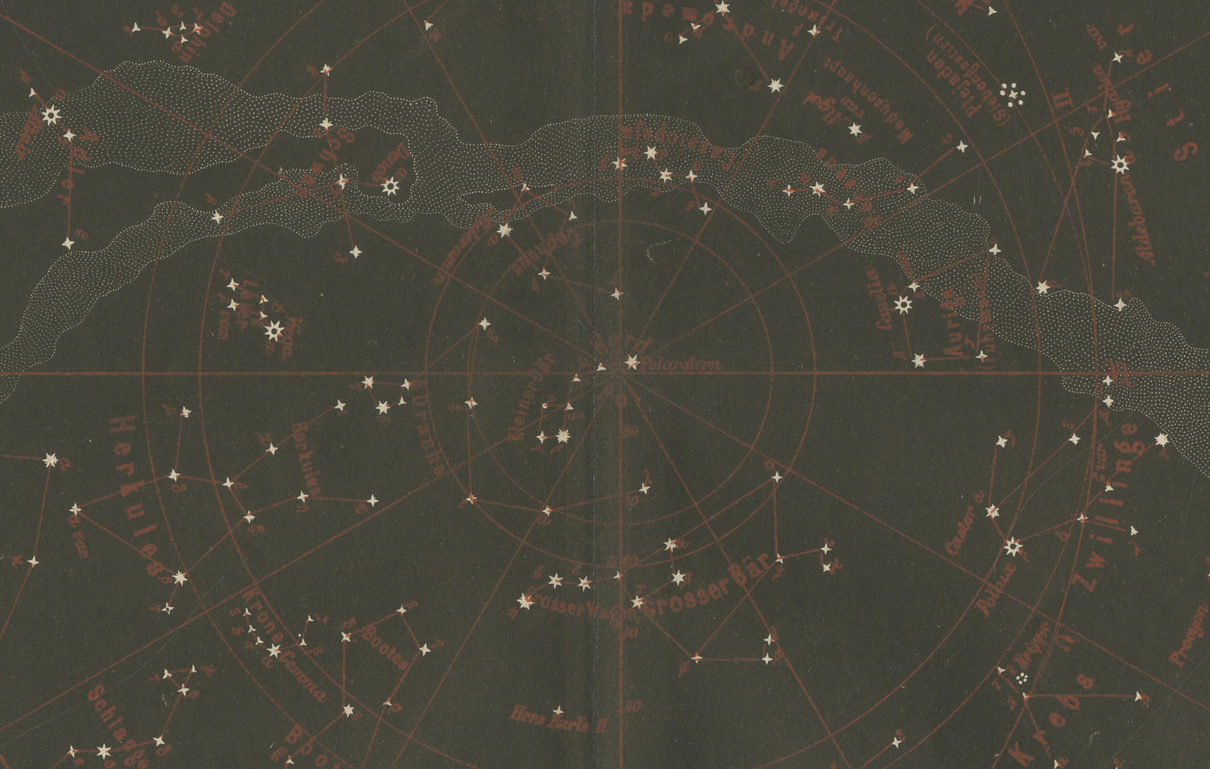 Antique Star Chart Northern Hemisphere “Fixsterne”, Meyers Leipzig c.1900