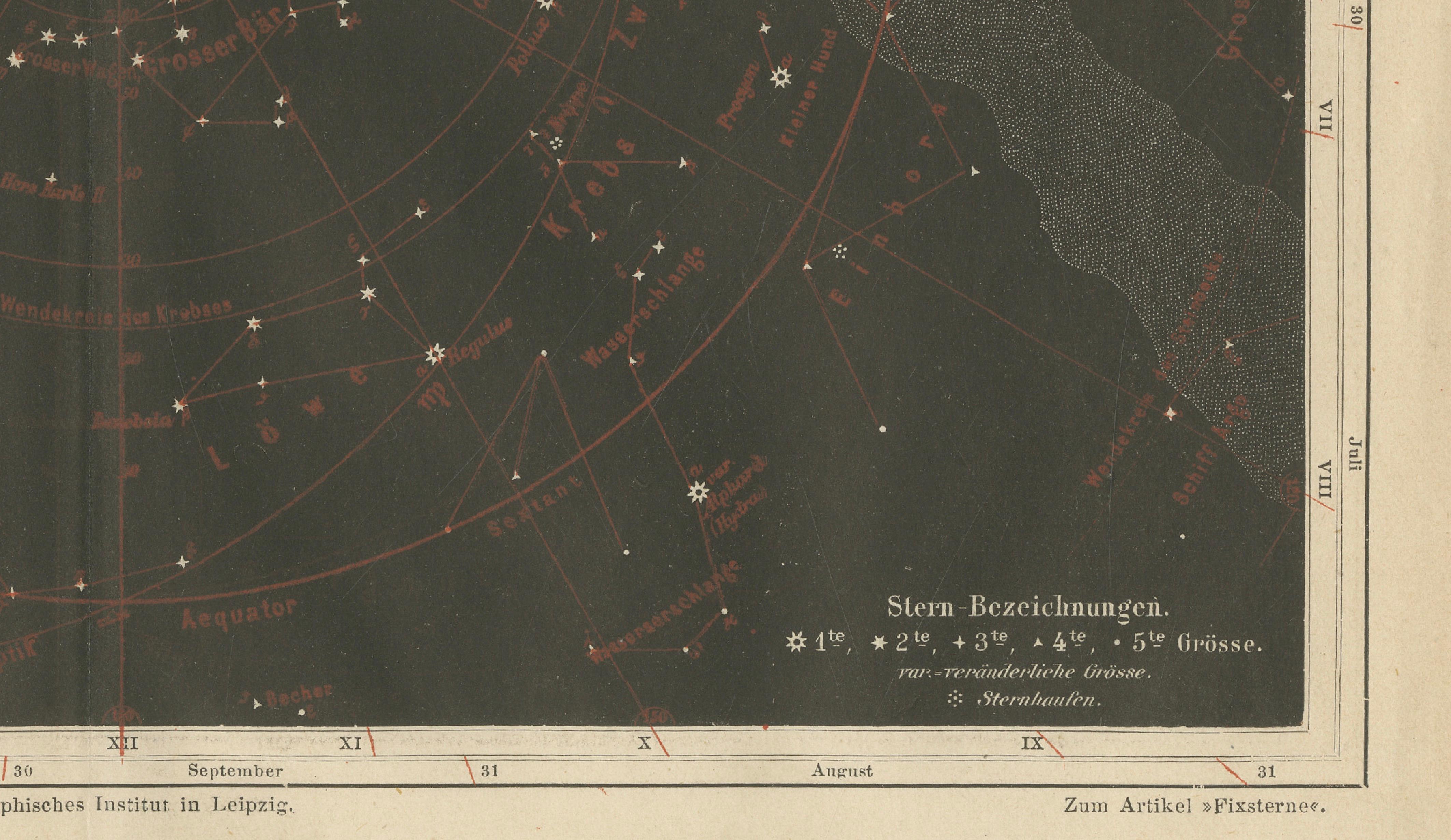 Antique Star Chart Northern Hemisphere “Fixsterne”, Meyers Leipzig c.1900