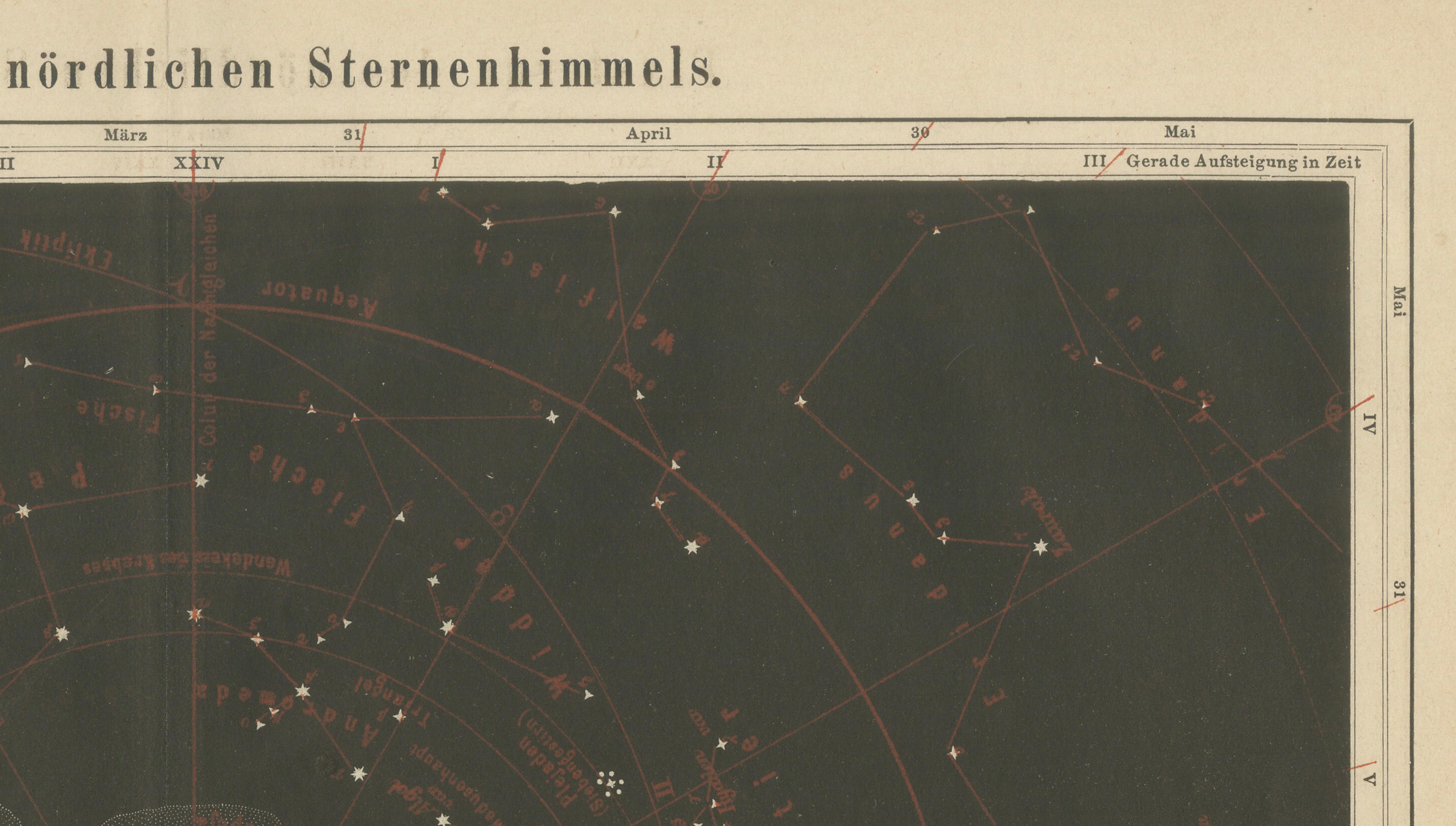 Antique Star Chart Northern Hemisphere “Fixsterne”, Meyers Leipzig c.1900