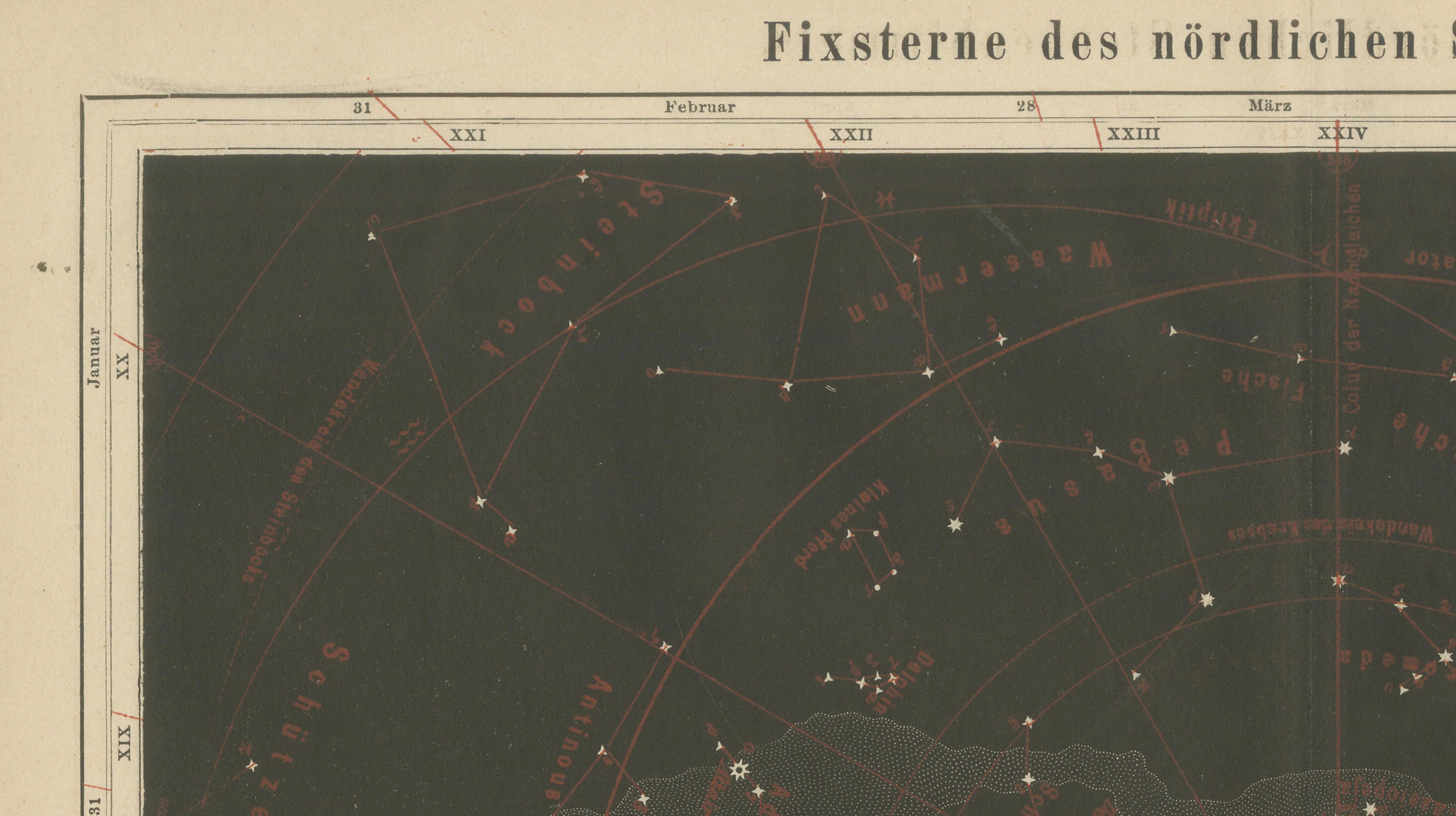 Antique Star Chart Northern Hemisphere “Fixsterne”, Meyers Leipzig c.1900