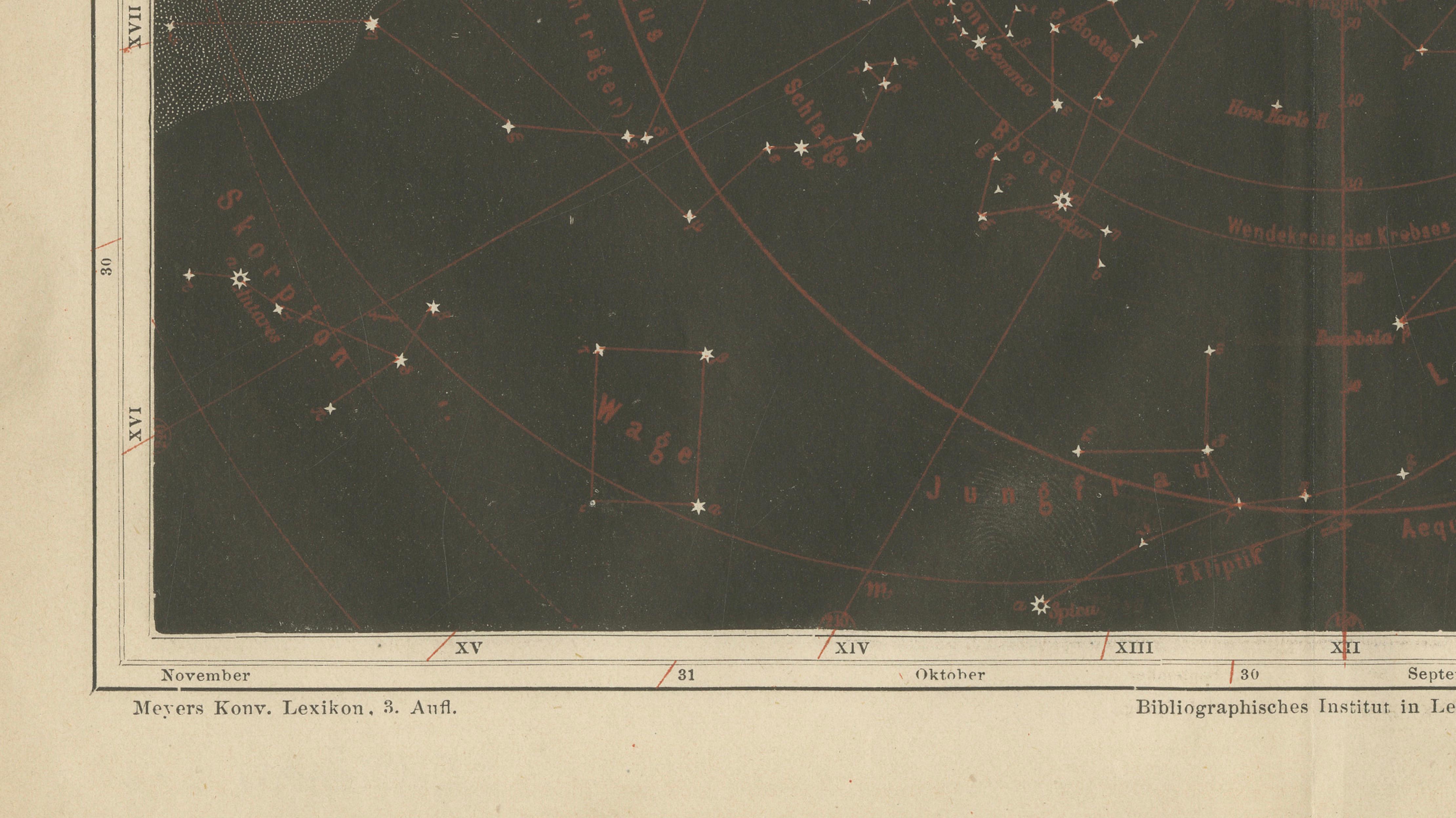 Antique Star Chart Northern Hemisphere “Fixsterne”, Meyers Leipzig c.1900