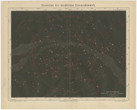 Antique Star Chart Northern Hemisphere “Fixsterne”, Meyers Leipzig c.1900