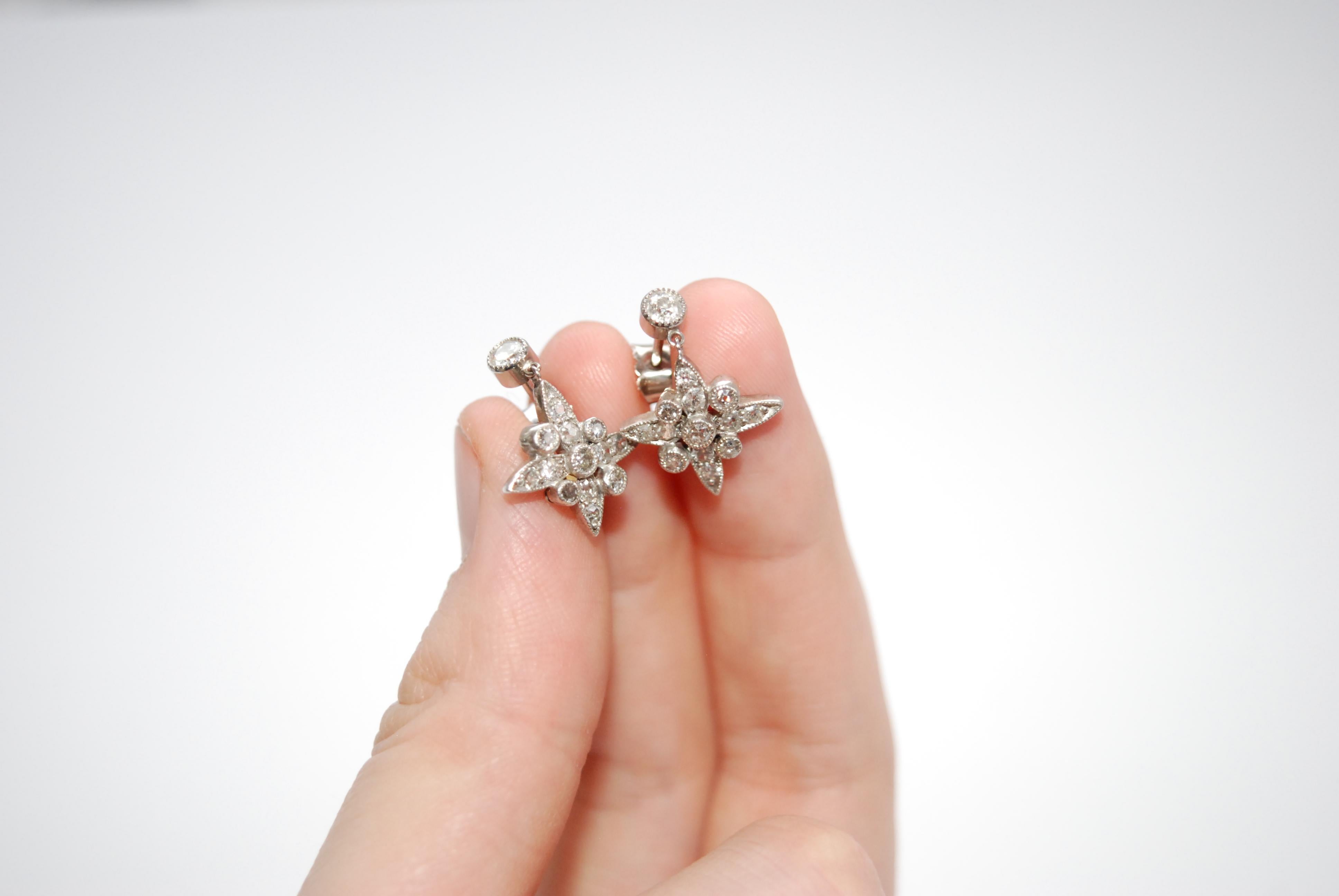 Old European Cut Antique Star Diamond Dangle Earrings For Sale
