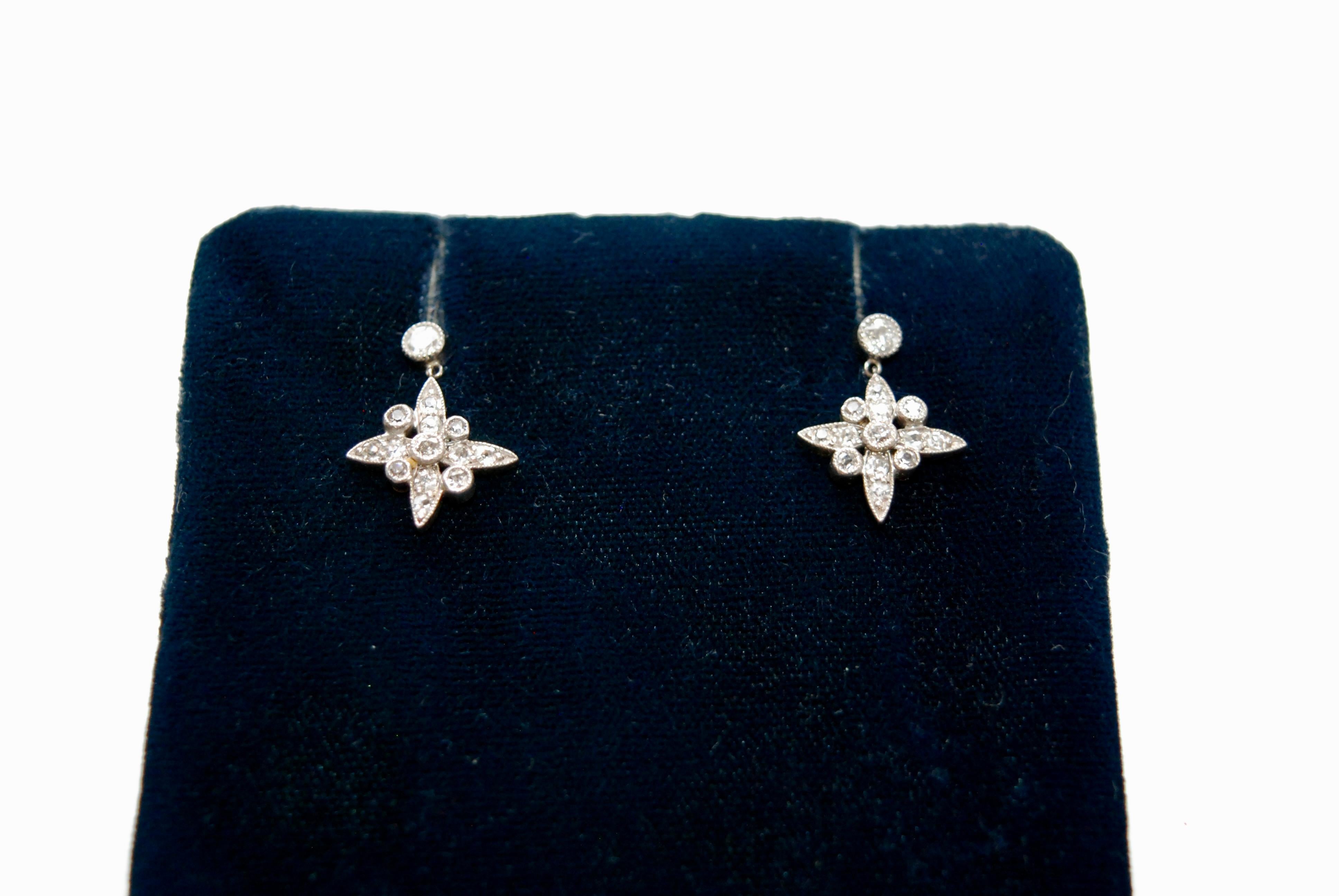 Antique Star Diamond Dangle Earrings In Good Condition For Sale In London, GB