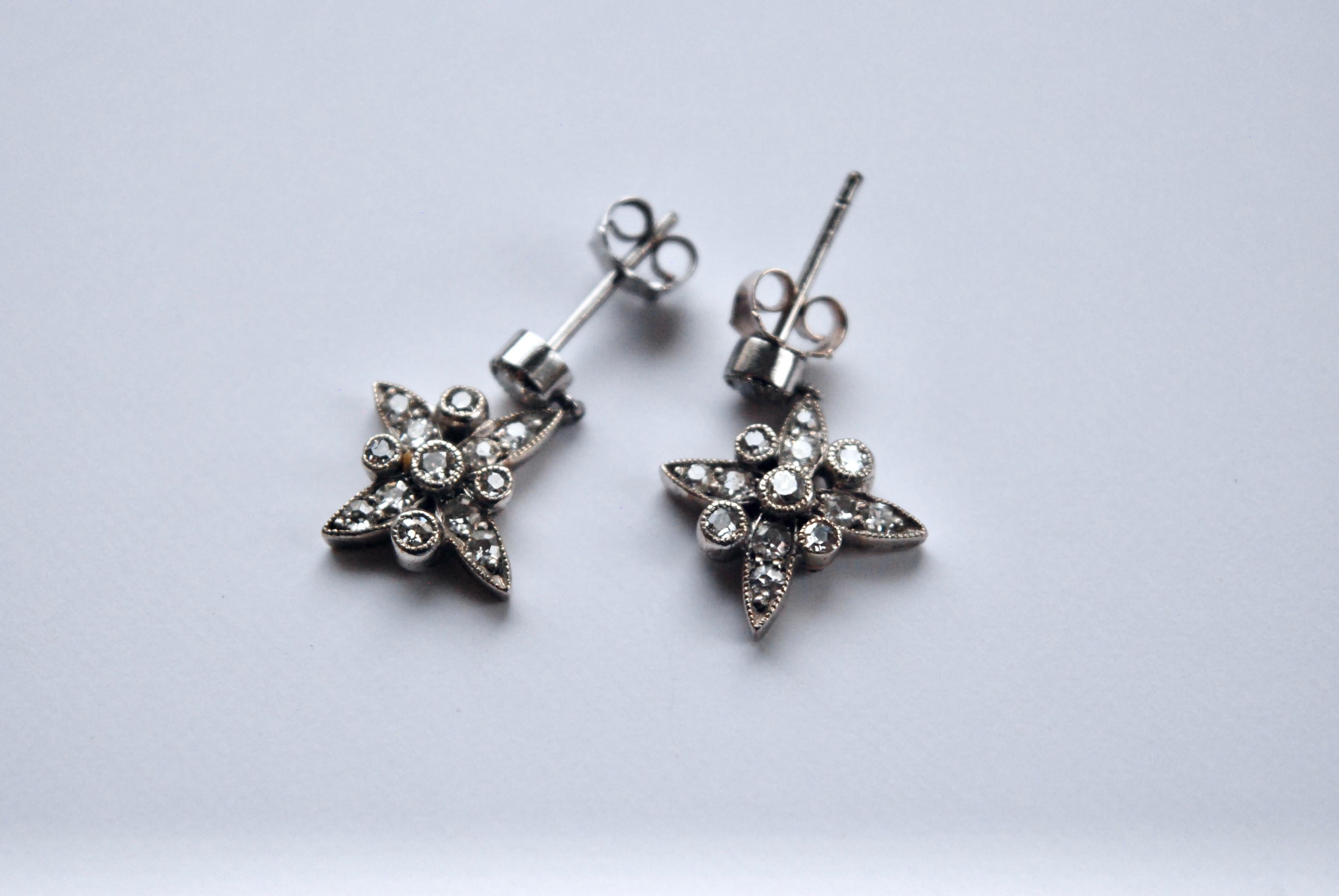 Women's Antique Star Diamond Dangle Earrings For Sale