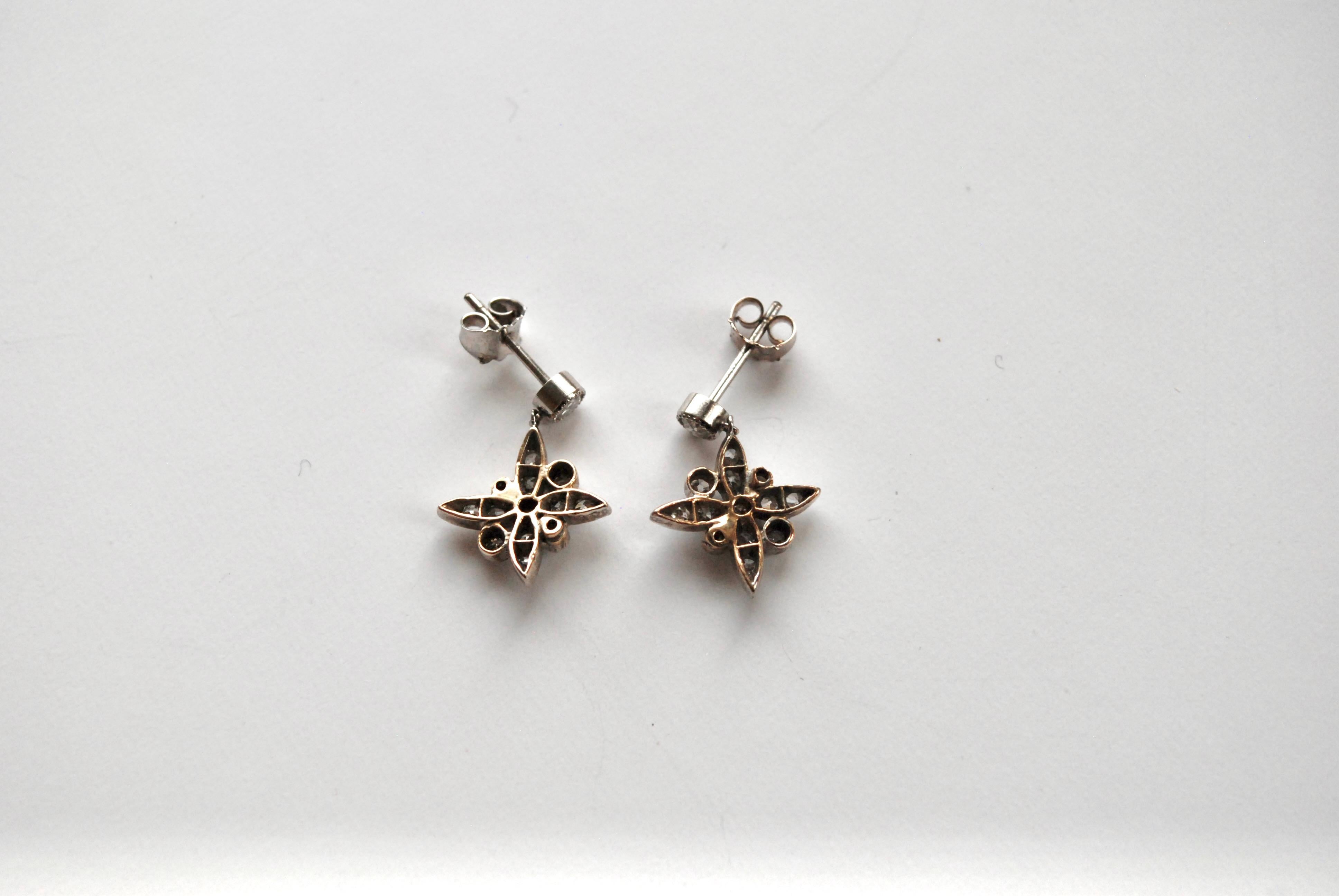 Antique Star Diamond Dangle Earrings For Sale 1