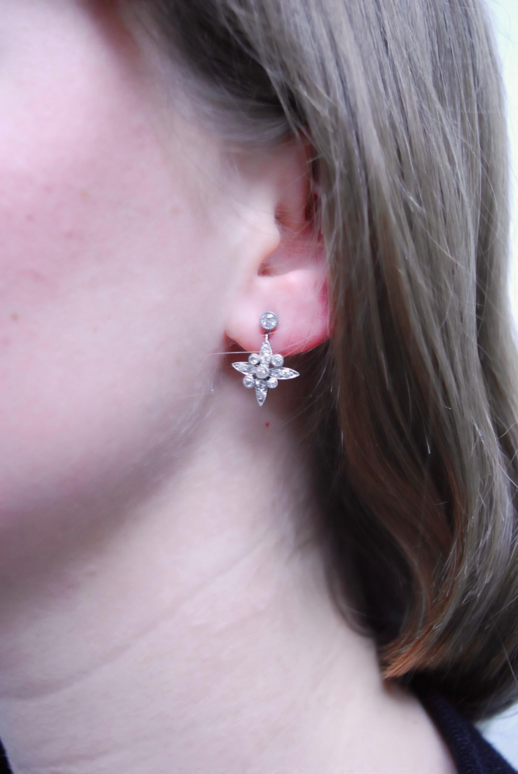 Antique Star Diamond Dangle Earrings For Sale 2