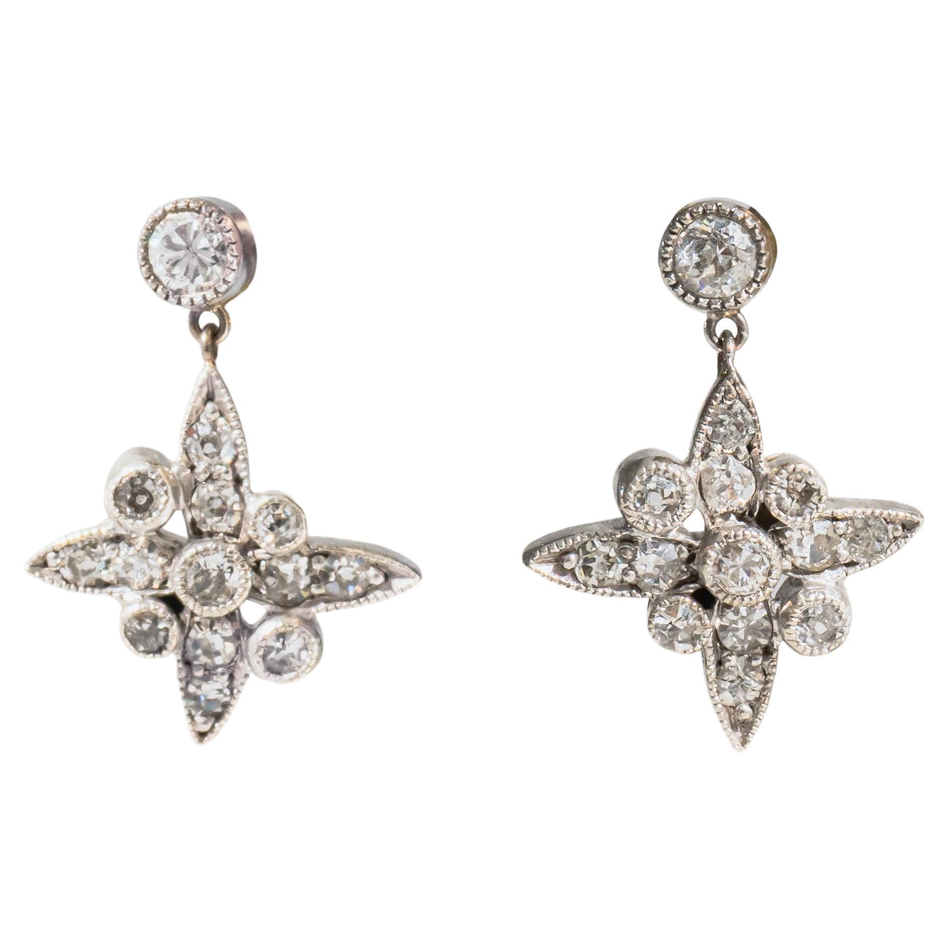 Antique Star Diamond Dangle Earrings For Sale