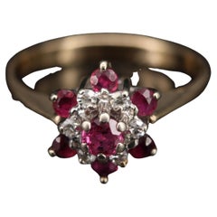 Antique Star Ruby Engagement Ring, Art Deco Floral Ruby Diamond Wedding Ring