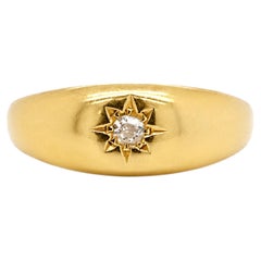 Anillo antiguo de oro amarillo de 18 quilates con diamantes talla antigua en estrella, c.1900